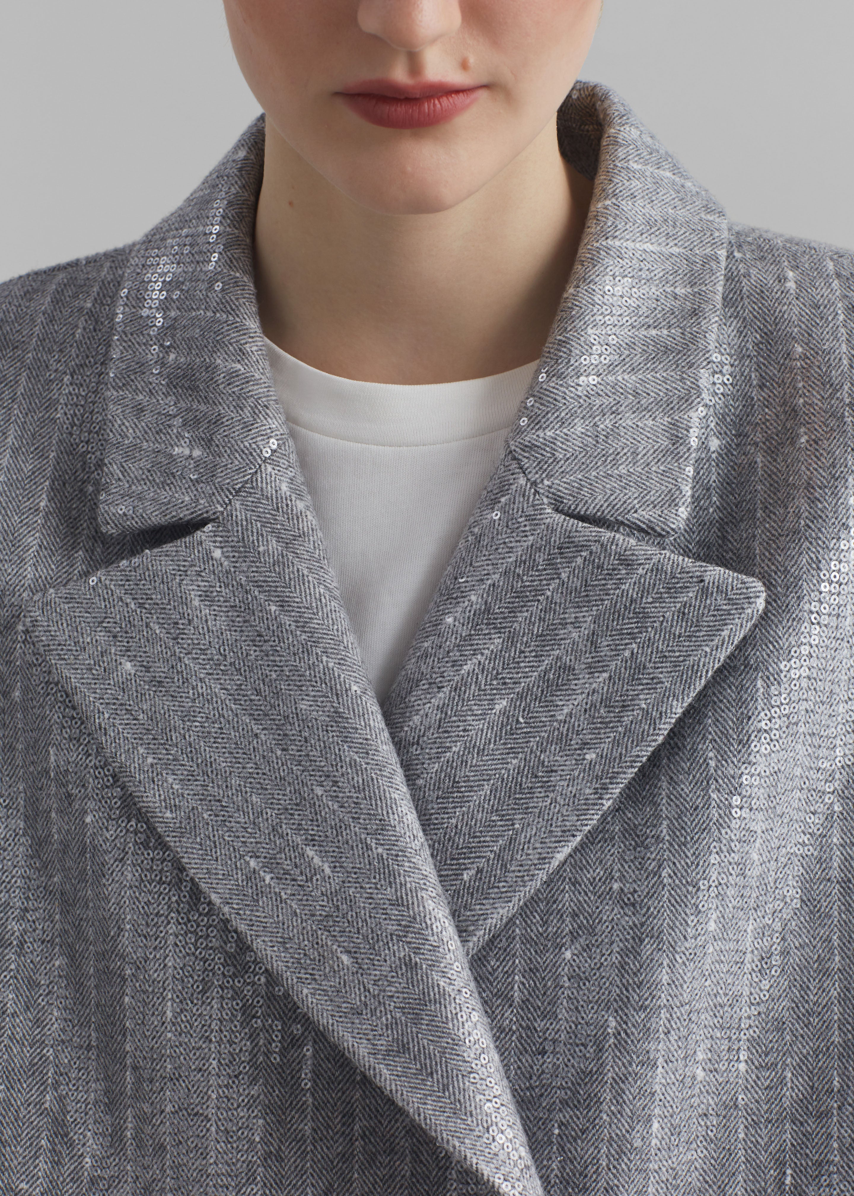 Jennifer Sequins Coat - Grey/White Stripe - 4