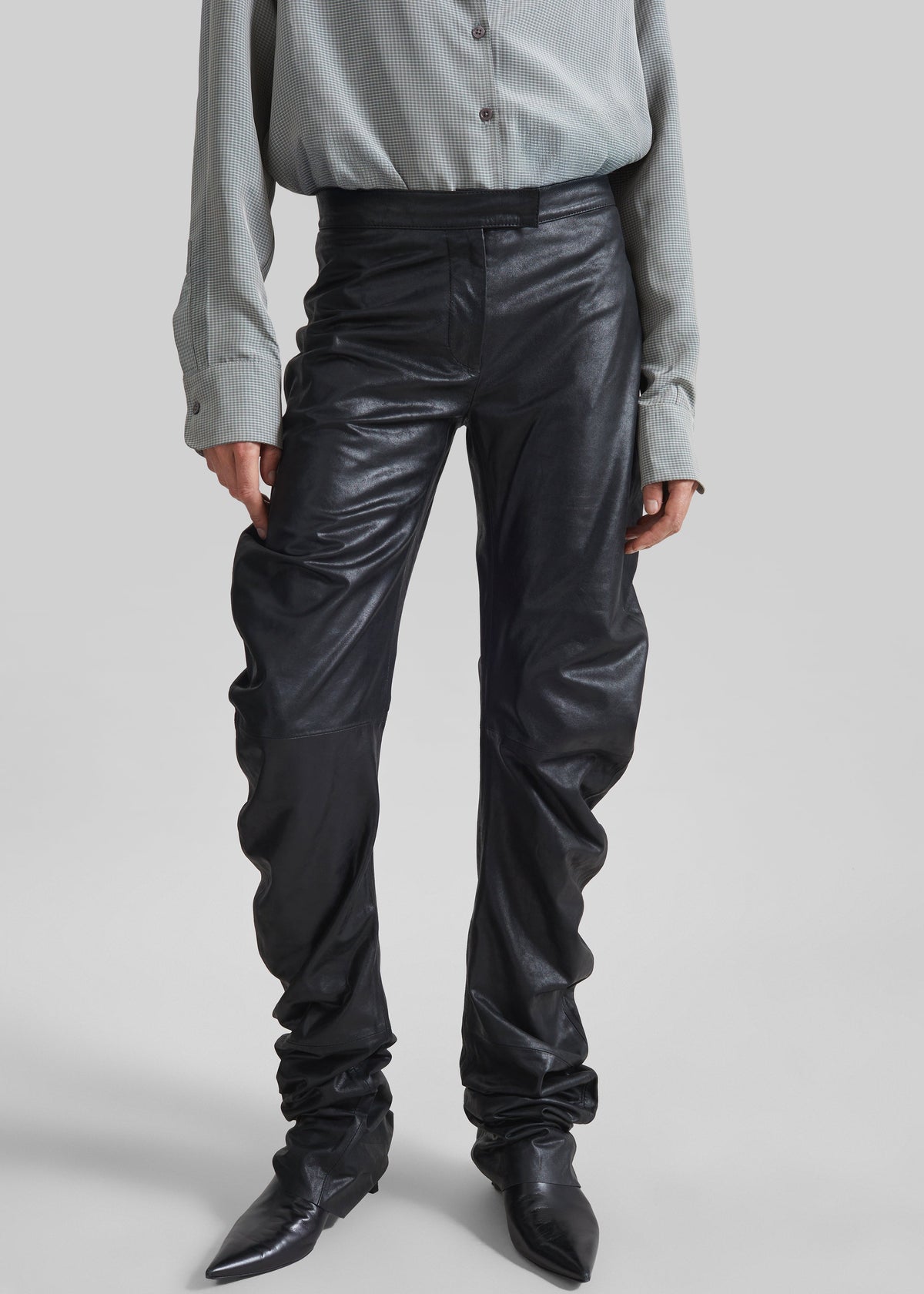 Jessa Leather Ruched Pants - Black - 3