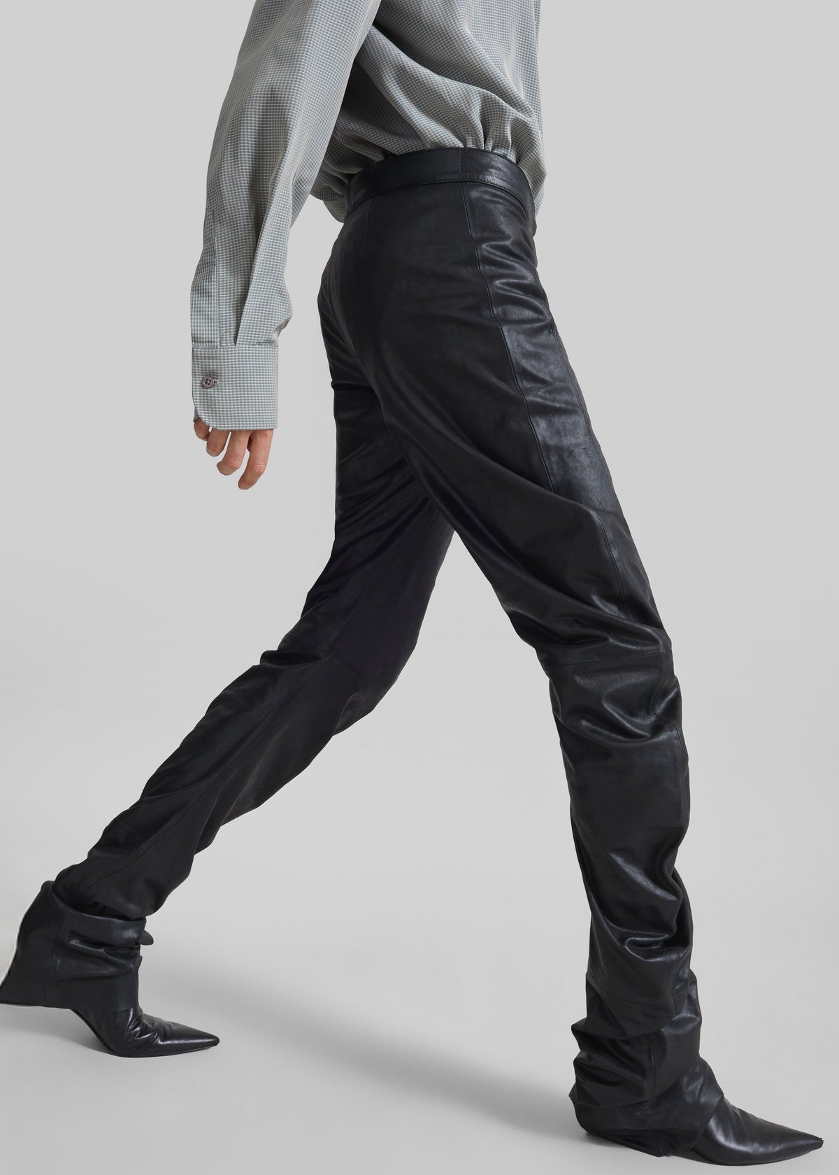 Jessa Leather Ruched Pants - Black - 1