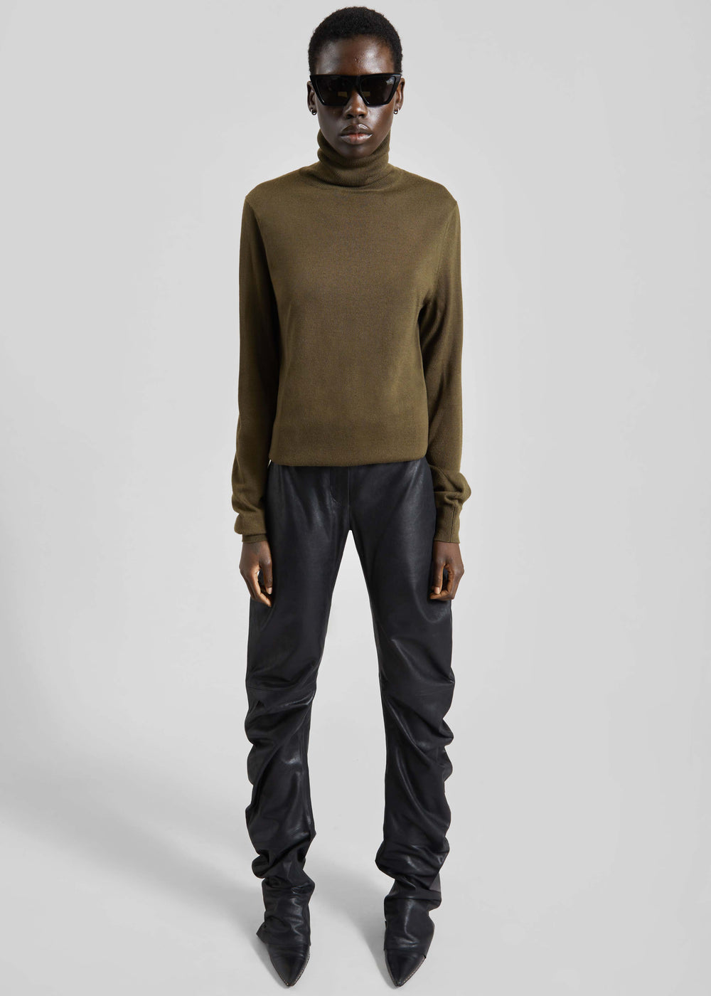 Jessa Leather Ruched Pants - Black