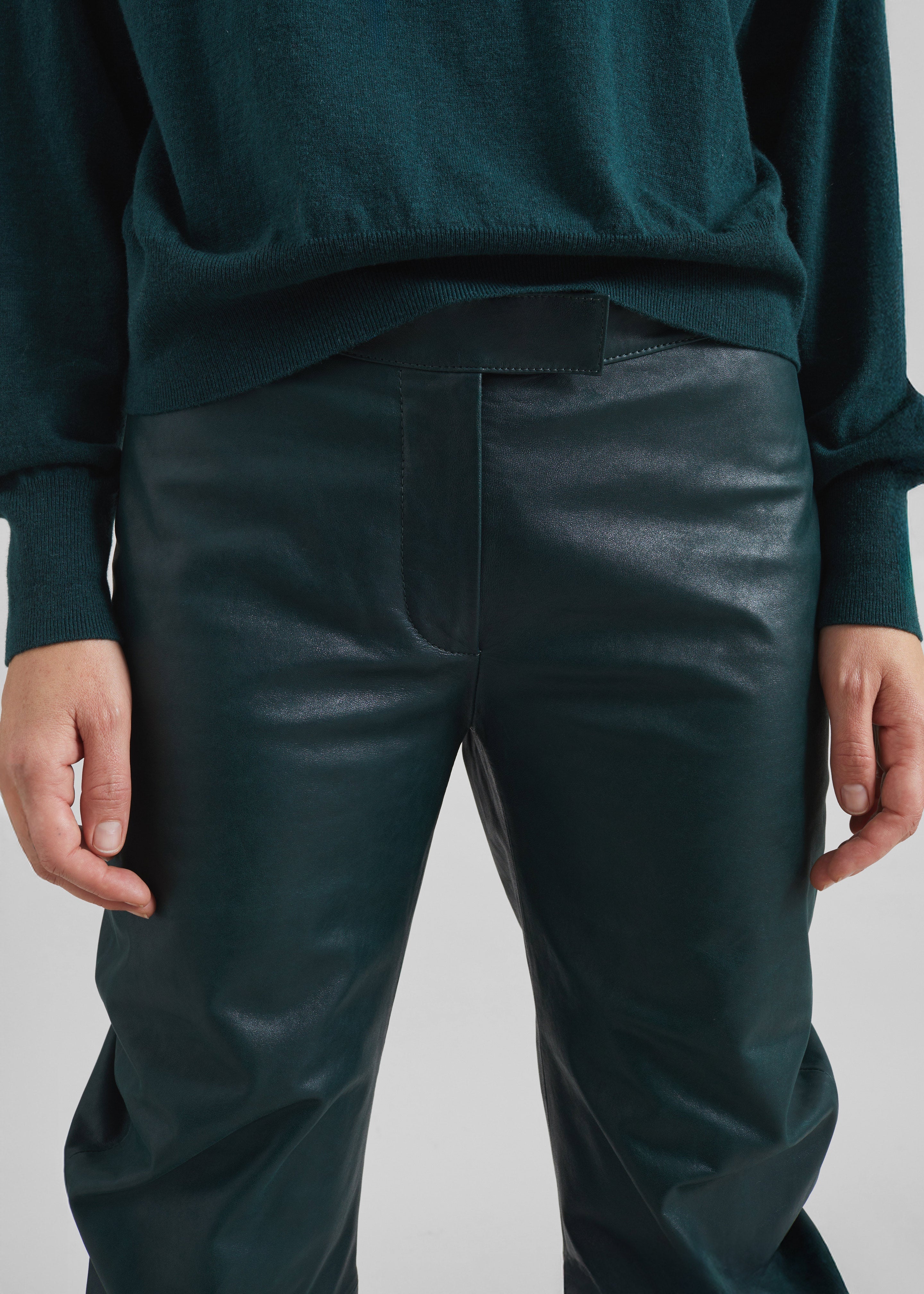 Jessa Leather Ruched Pants - Bottle Green - 6