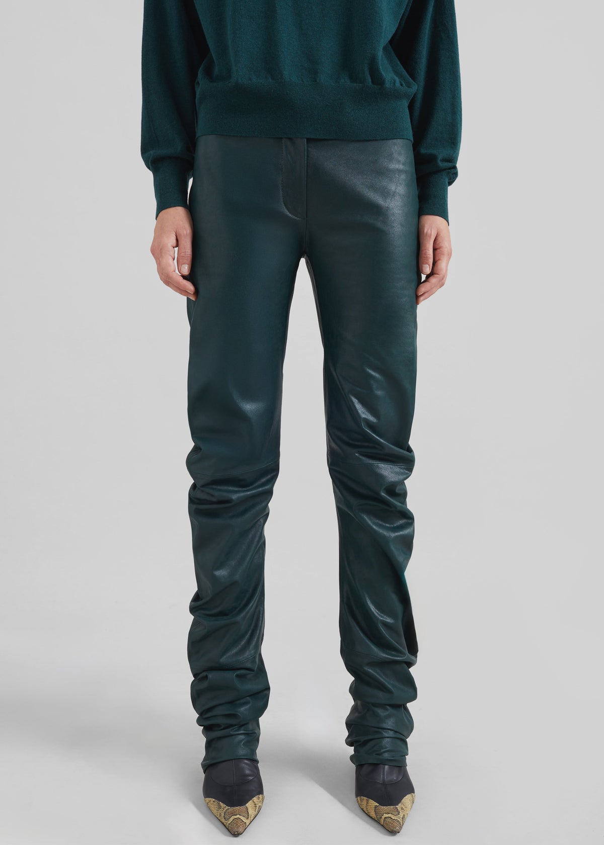 Jessa Leather Ruched Pants - Bottle Green - 4
