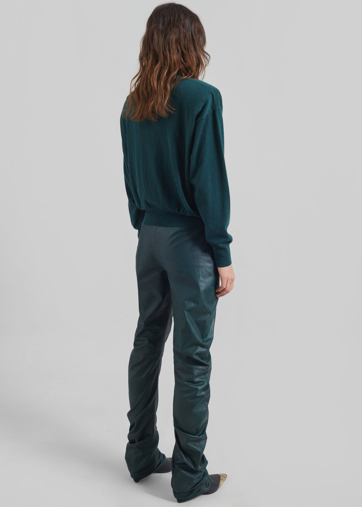Jessa Leather Ruched Pants - Bottle Green - 7