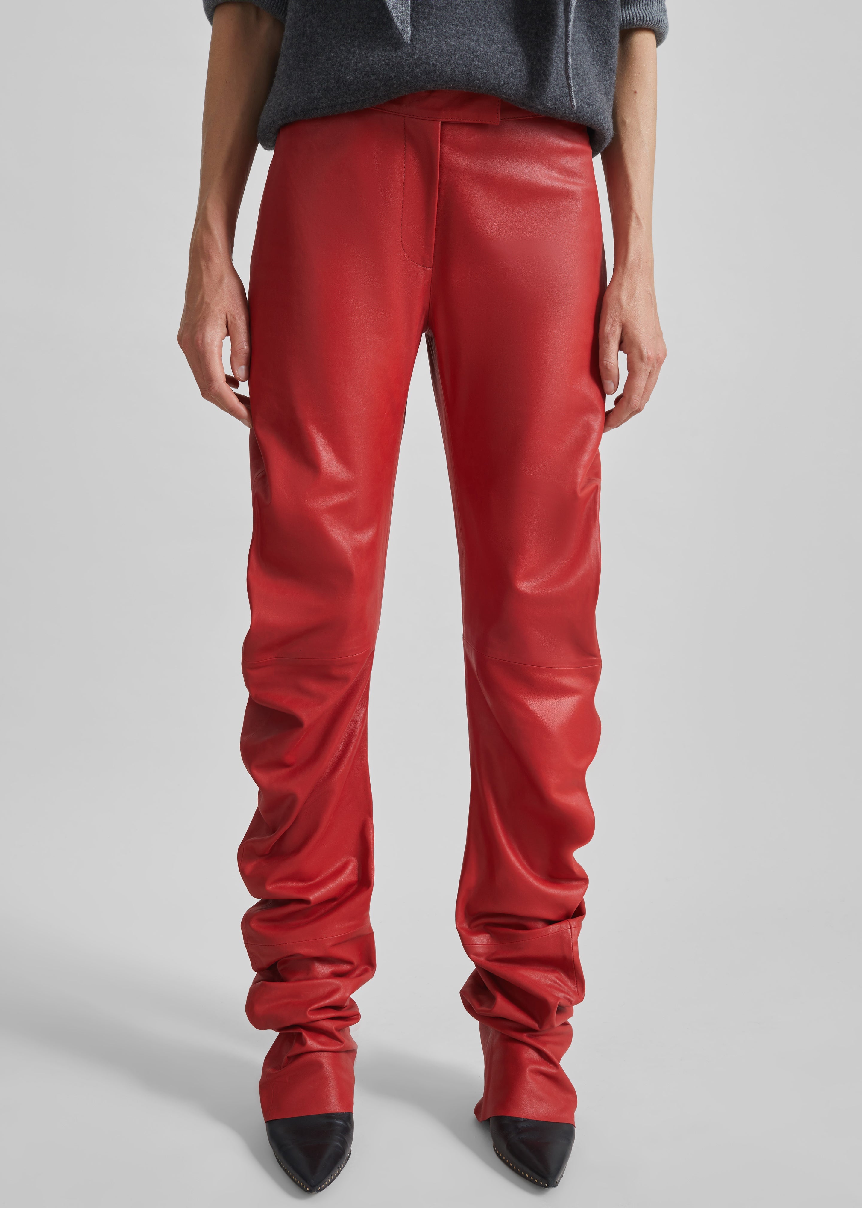 Jessa Leather Ruched Pants - Red - 2