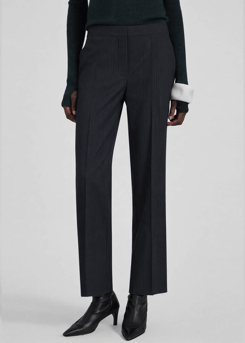 Jet Slim Tailored Trousers - Black/White Pinstripe - 1