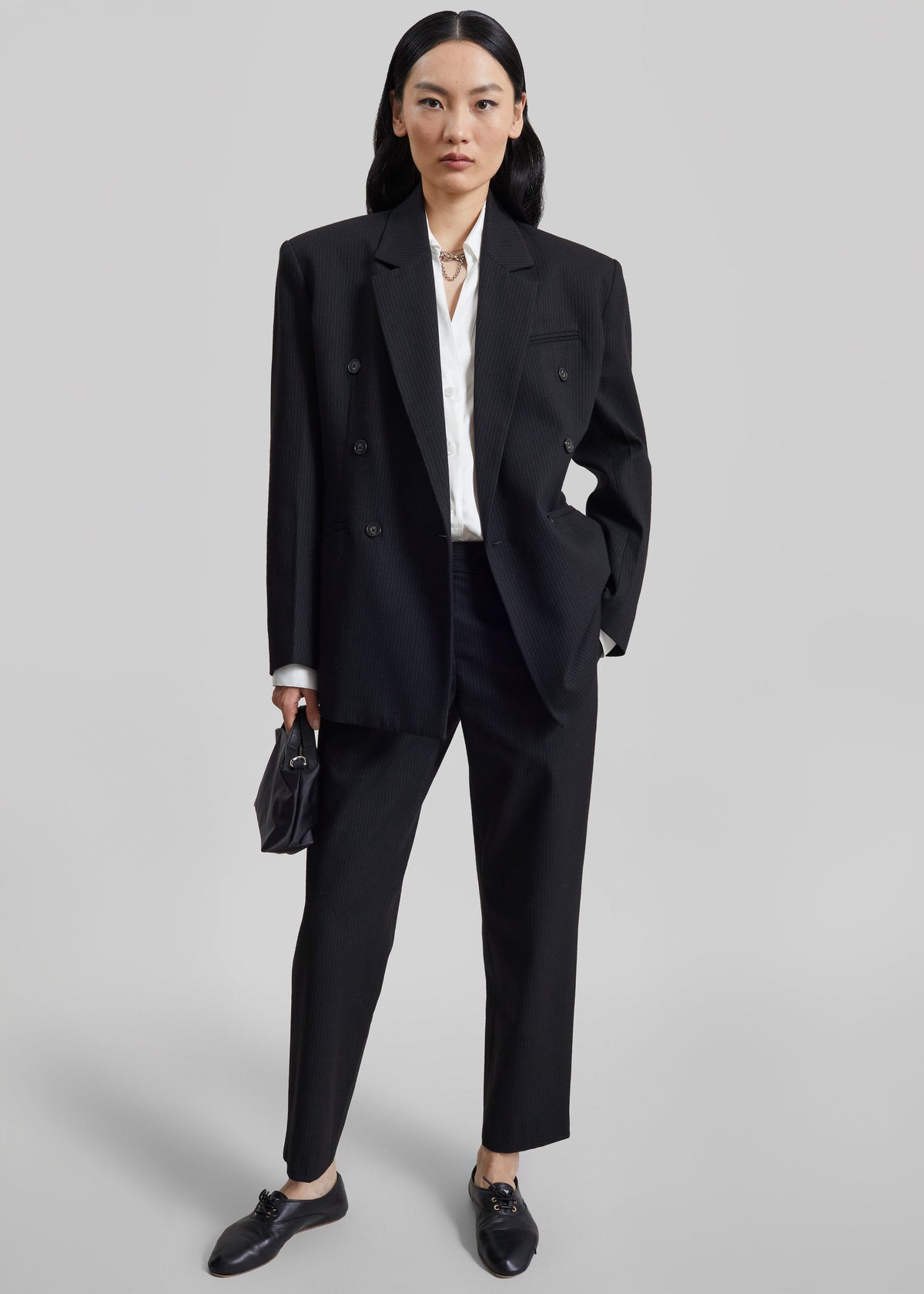 Jet Slim Tailored Trousers - Black/White Pinstripe - 3