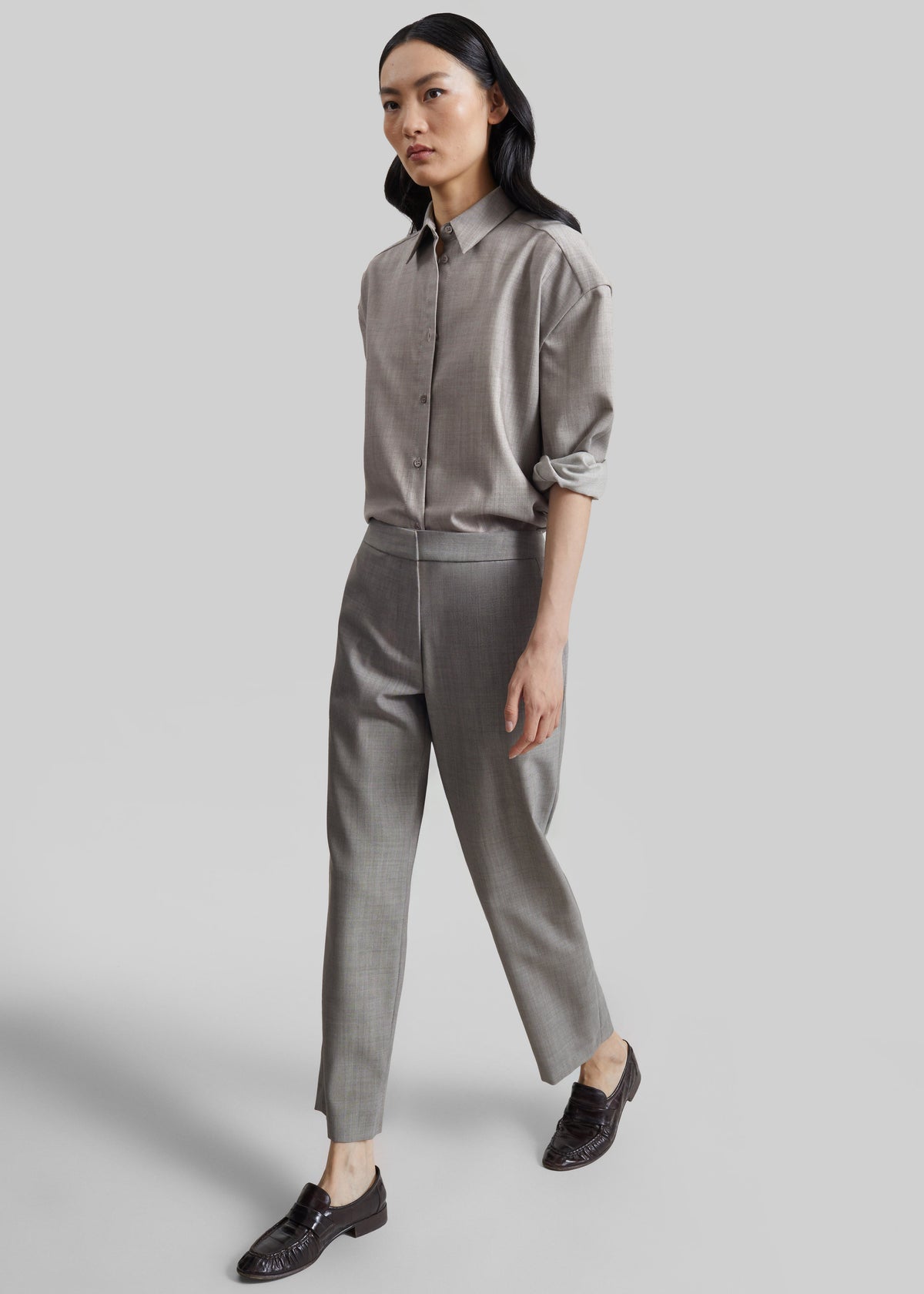 Jet Wool Slim Tailored Trousers - Light Taupe Melange - 1