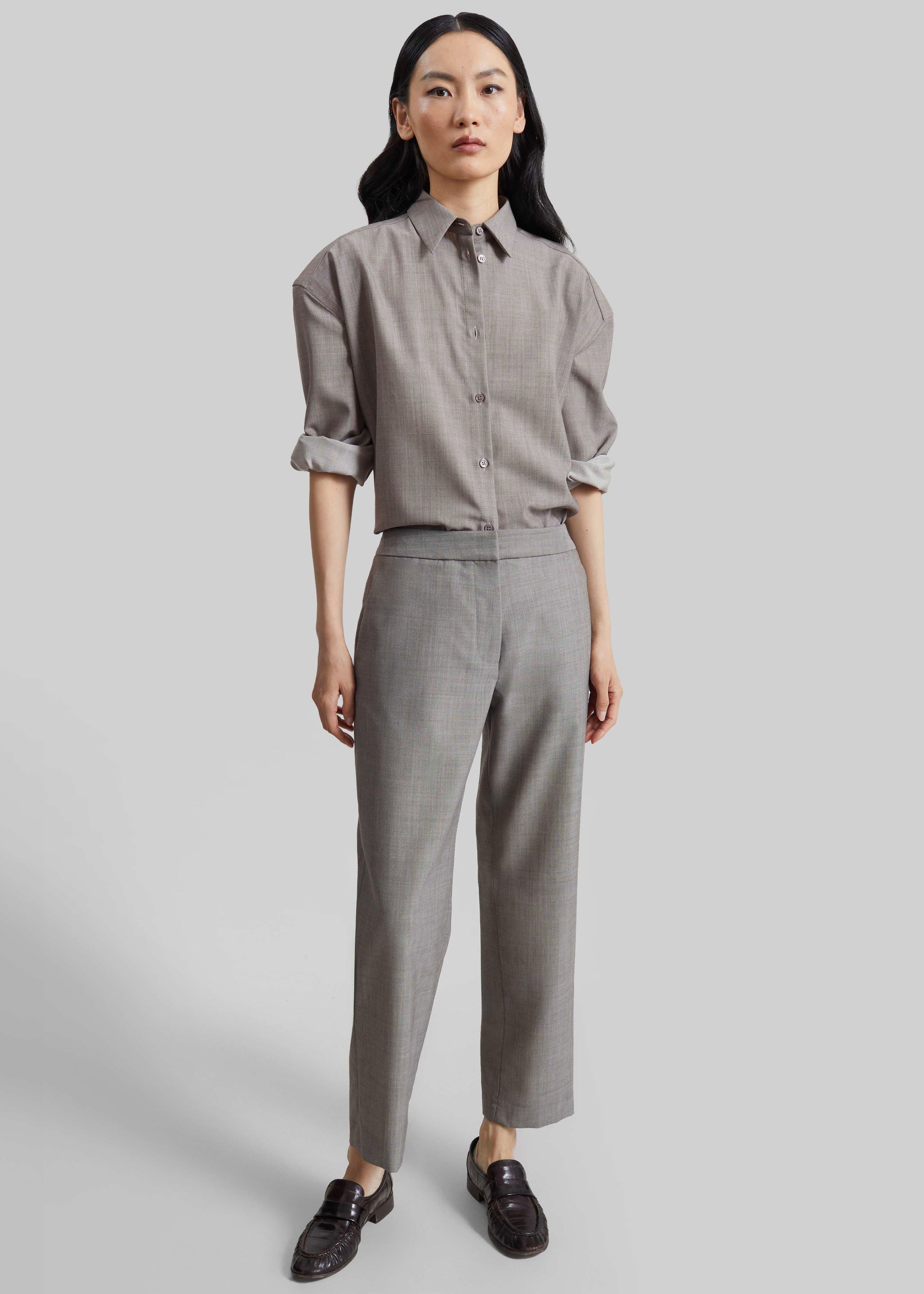 Shop the look image for Jet Wool Slim Tailored Trousers - Light Taupe Melange