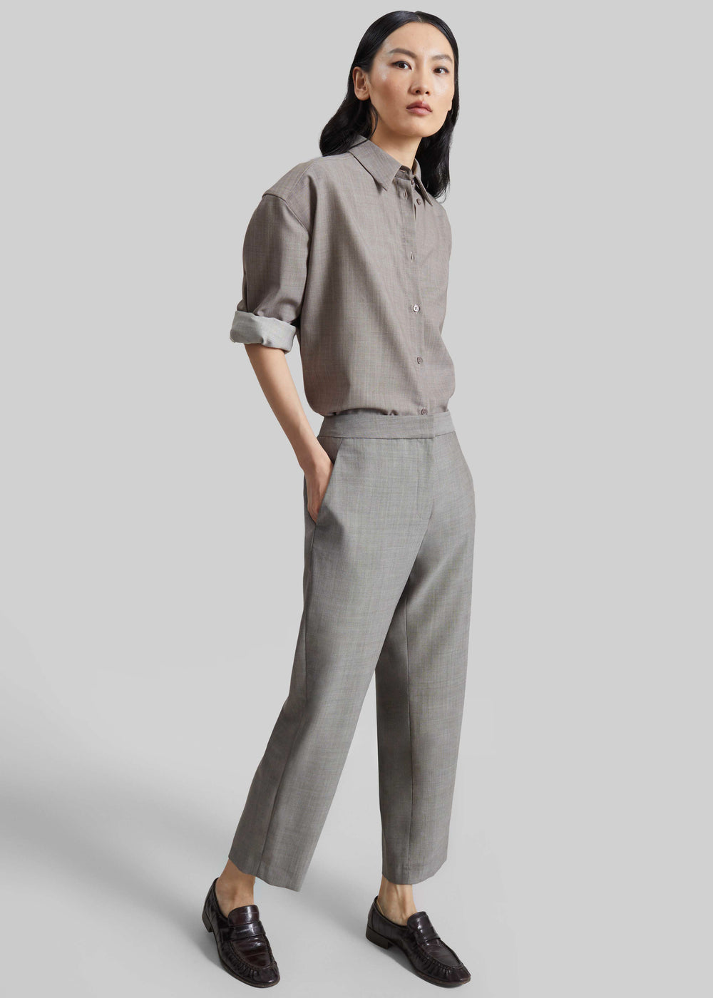 Jet Wool Slim Tailored Trousers - Light Taupe Melange - 1