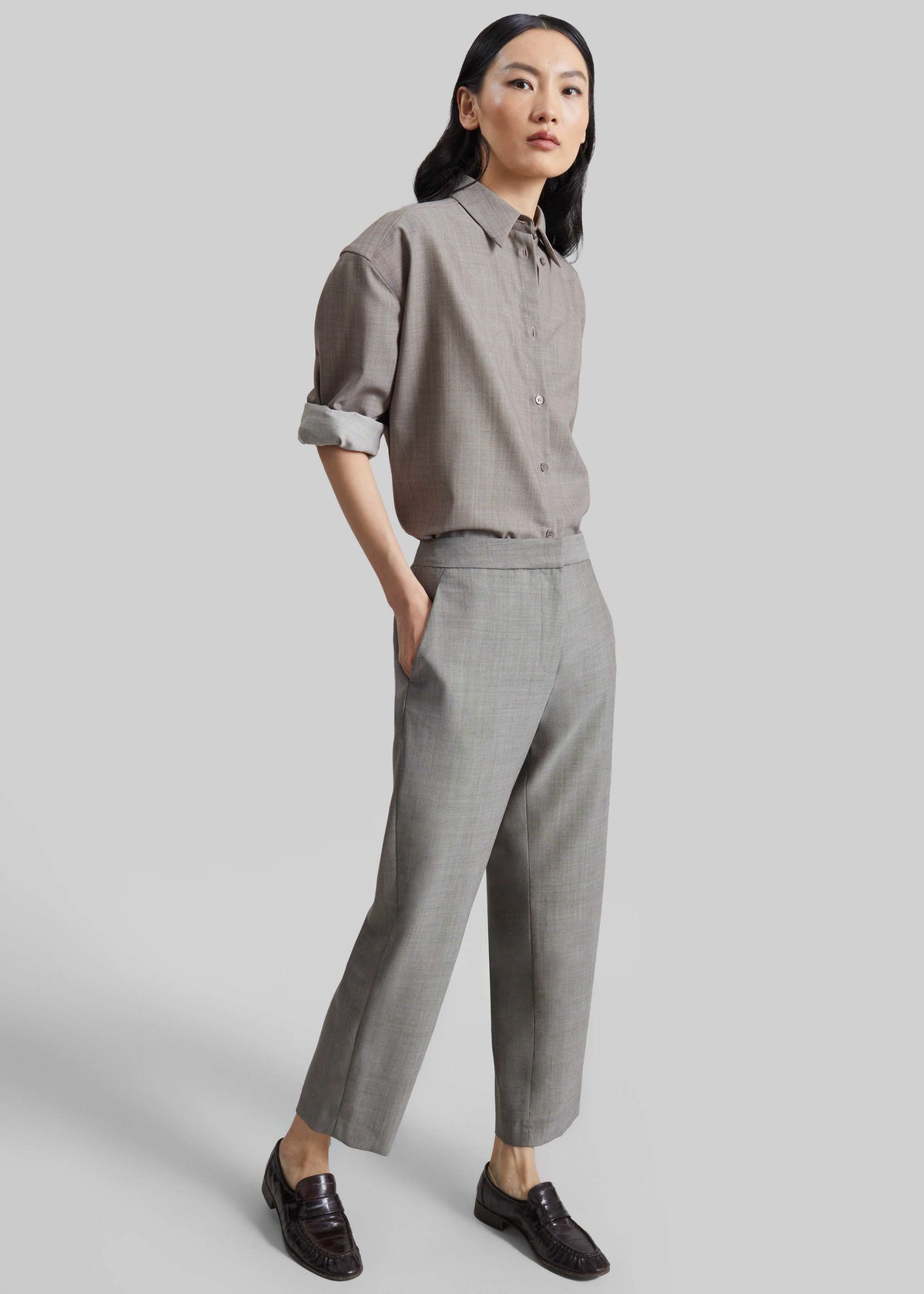 Jet Wool Slim Tailored Trousers - Light Taupe Melange - 3