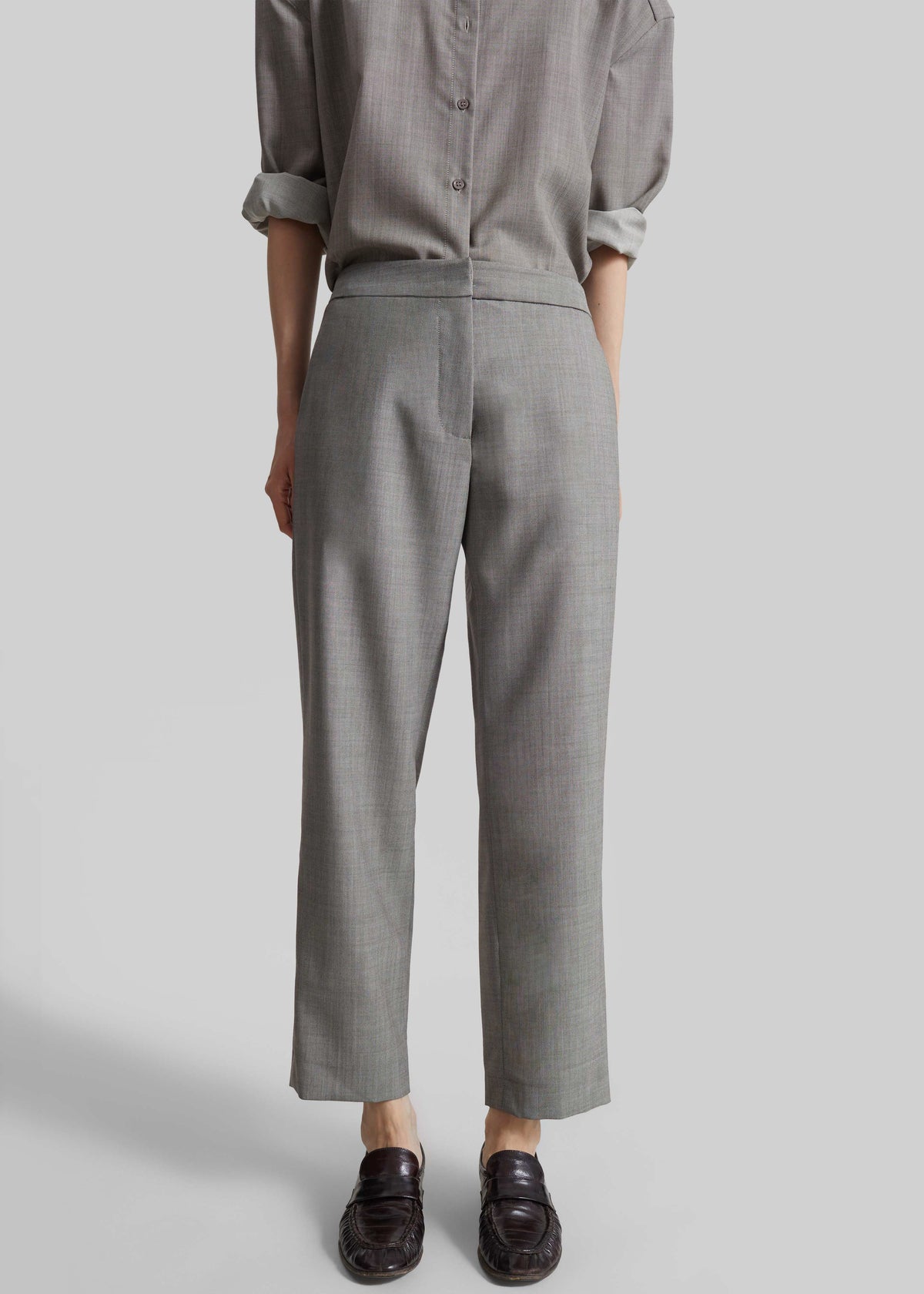 Jet Wool Slim Tailored Trousers - Light Taupe Melange - 4