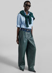 Pantalon Jeva en similicuir à doubles passants de ceinture - Vert bouteille