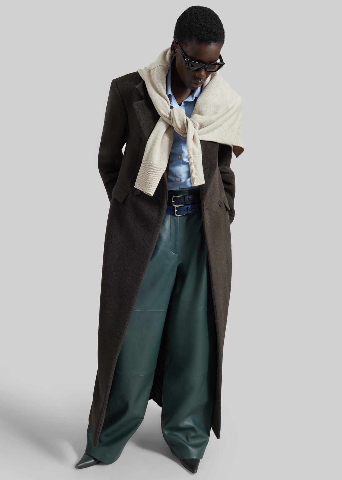 Pantalon Jeva en similicuir à doubles passants de ceinture - Vert bouteille