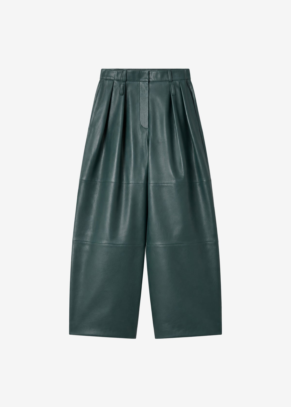 Jeva Faux Leather Double Belt Loop Trousers - Bottle Green
