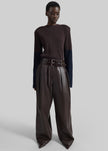 Pantalon Jeva en similicuir à doubles passants de ceinture - Marron