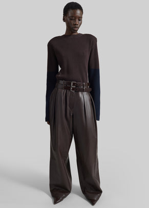 Jeva Faux Leather Double Belt Loop Trousers - Brown
