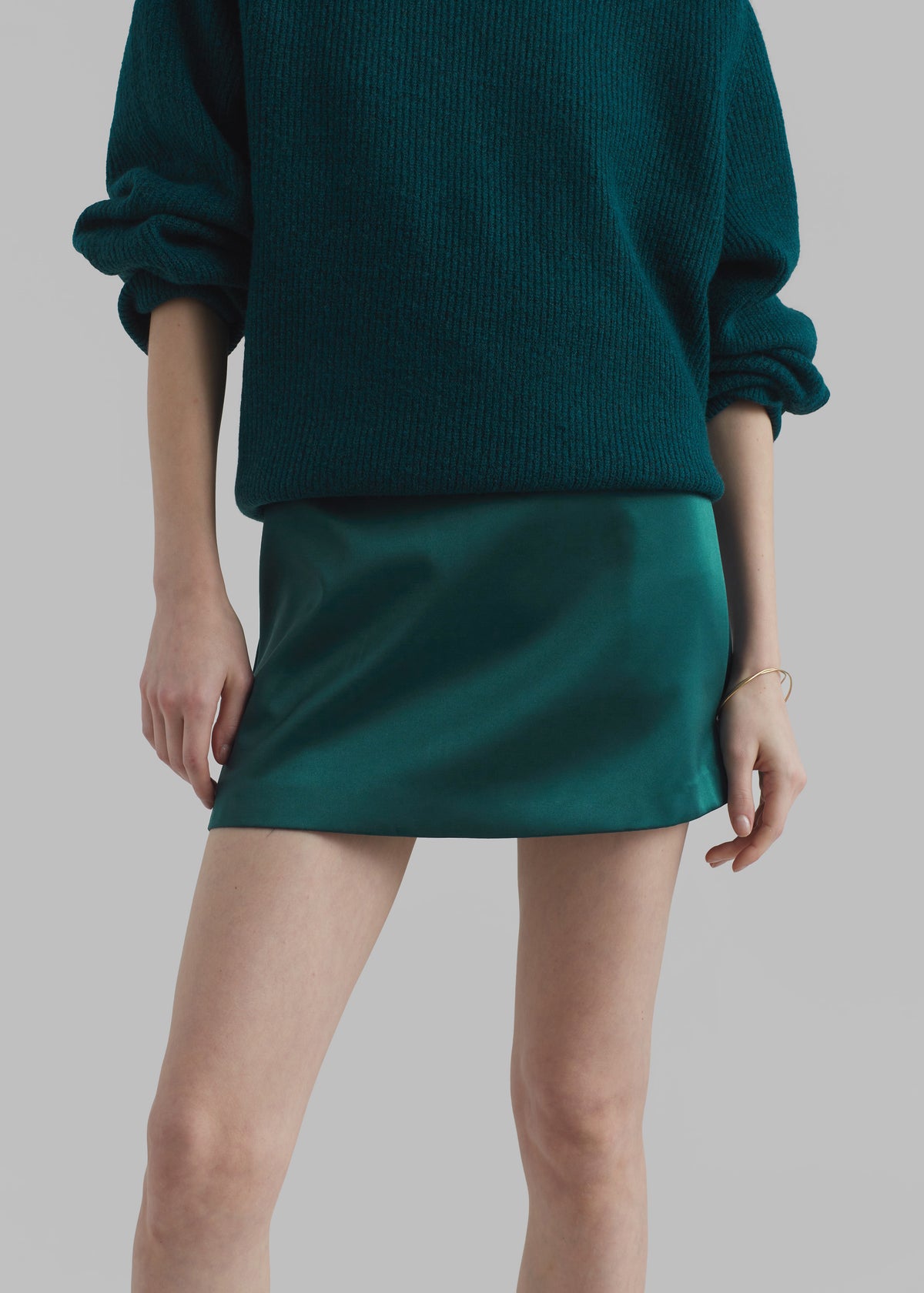 Jo Satin Mini Skirt - Deep Teal - 2