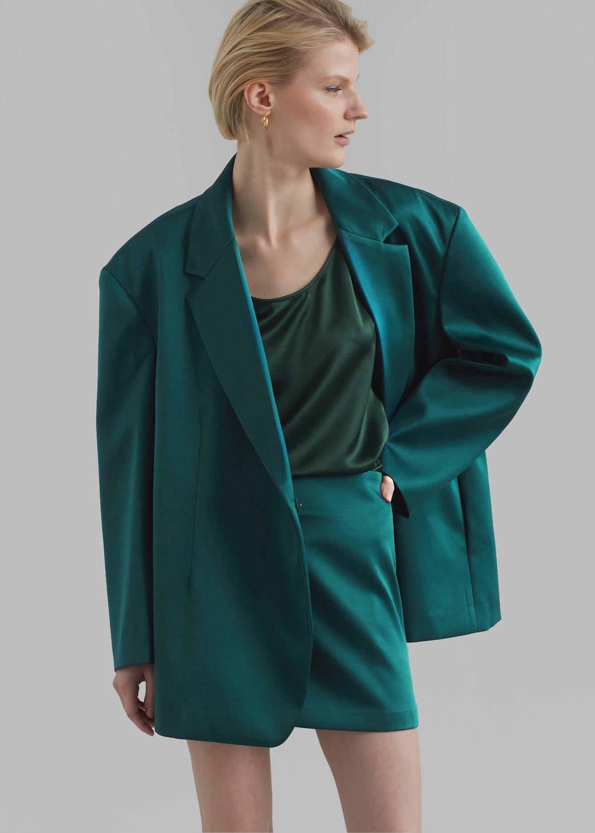 Jo Satin Mini Skirt - Deep Teal - 1