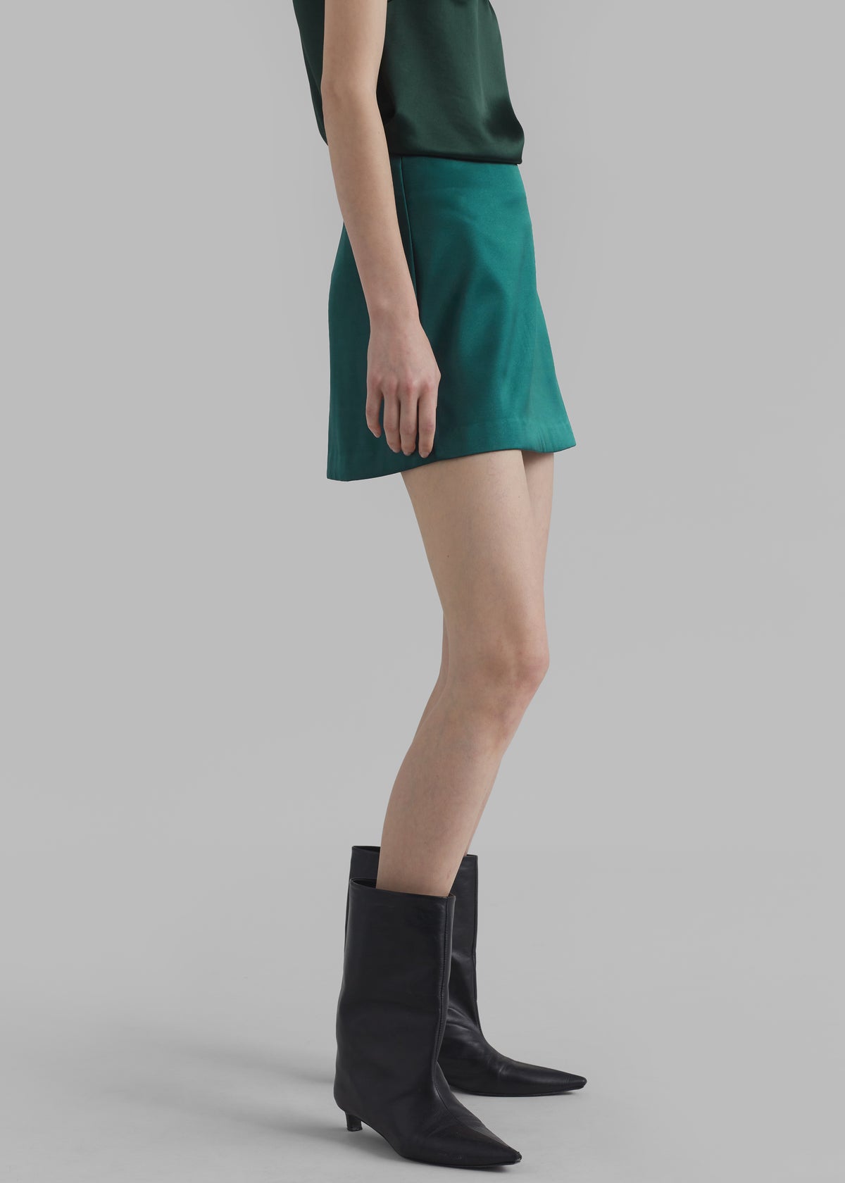 Jo Satin Mini Skirt - Deep Teal - 3