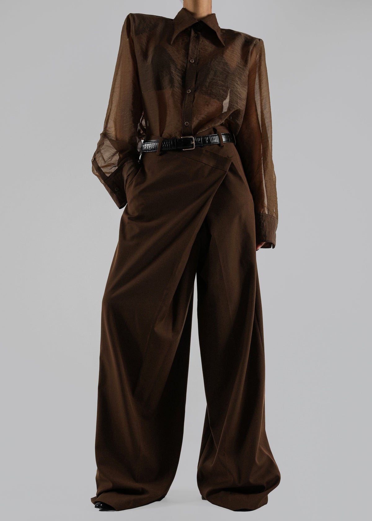 Jolene Semi Sheer Shirt - Brown - 8