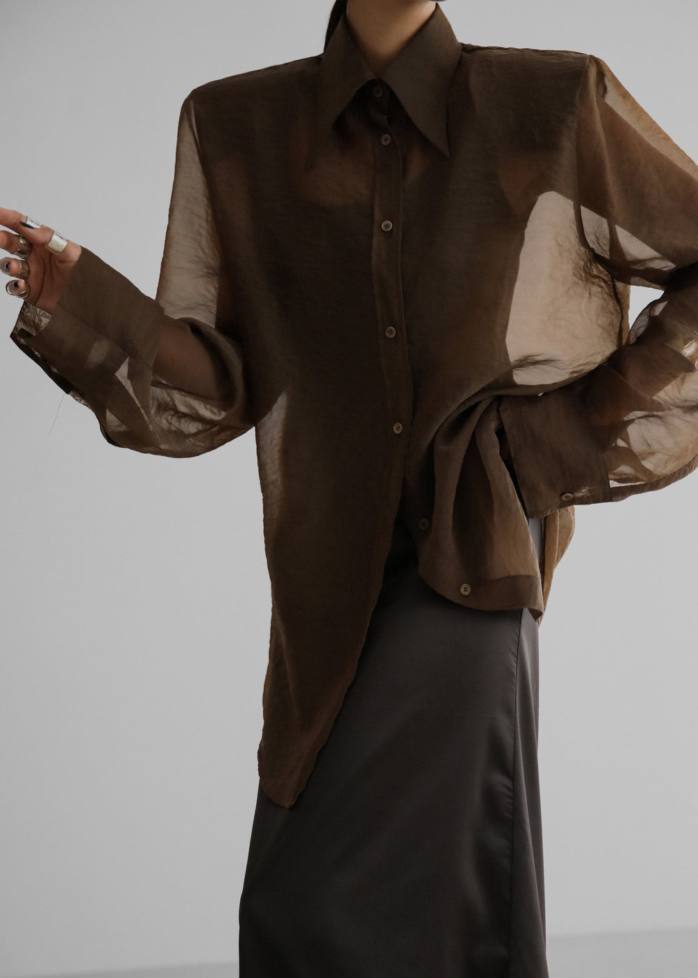 Jolene Semi Sheer Shirt - Brown