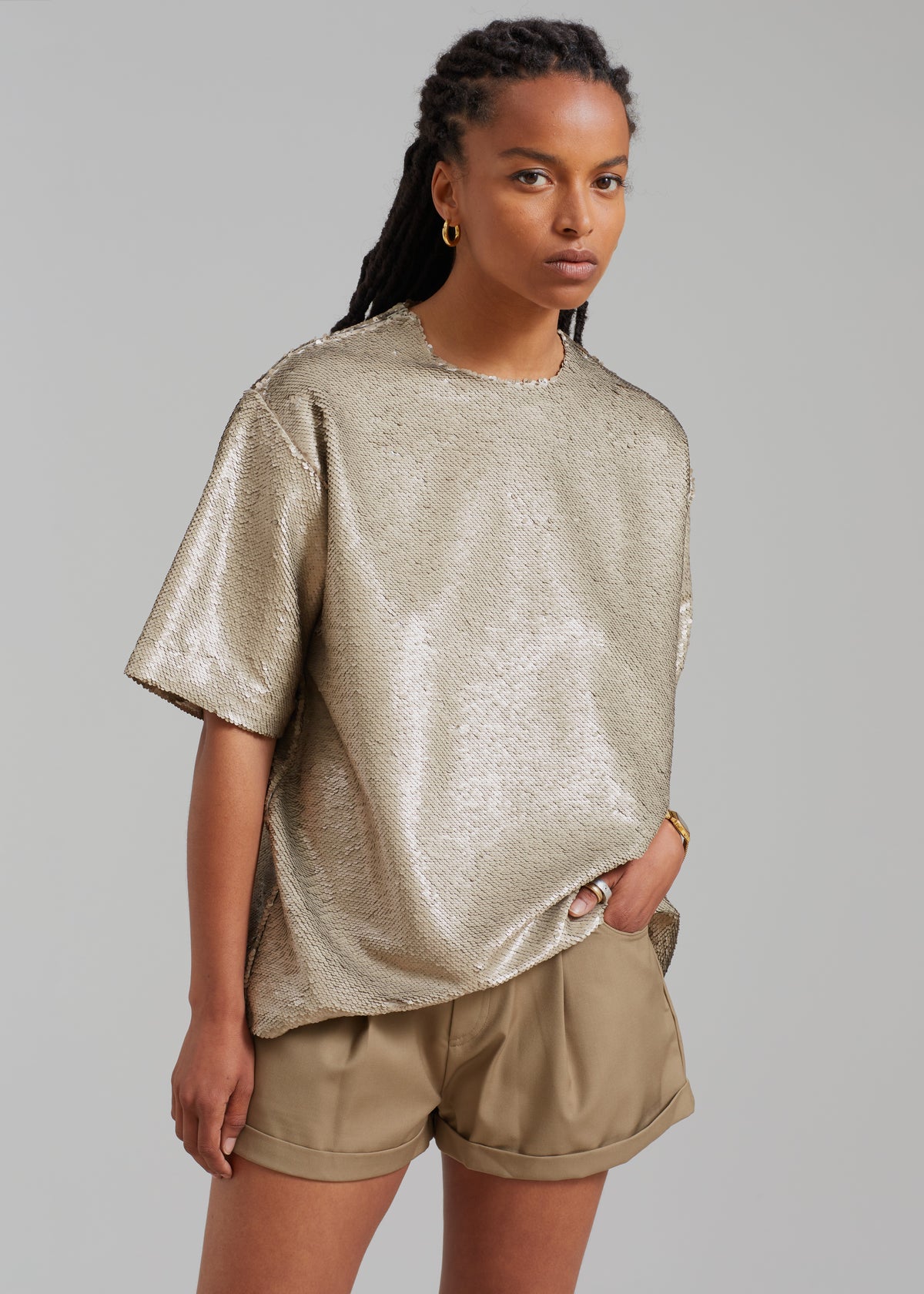 Jones Boxy Sequins Tee - Bronze - 6