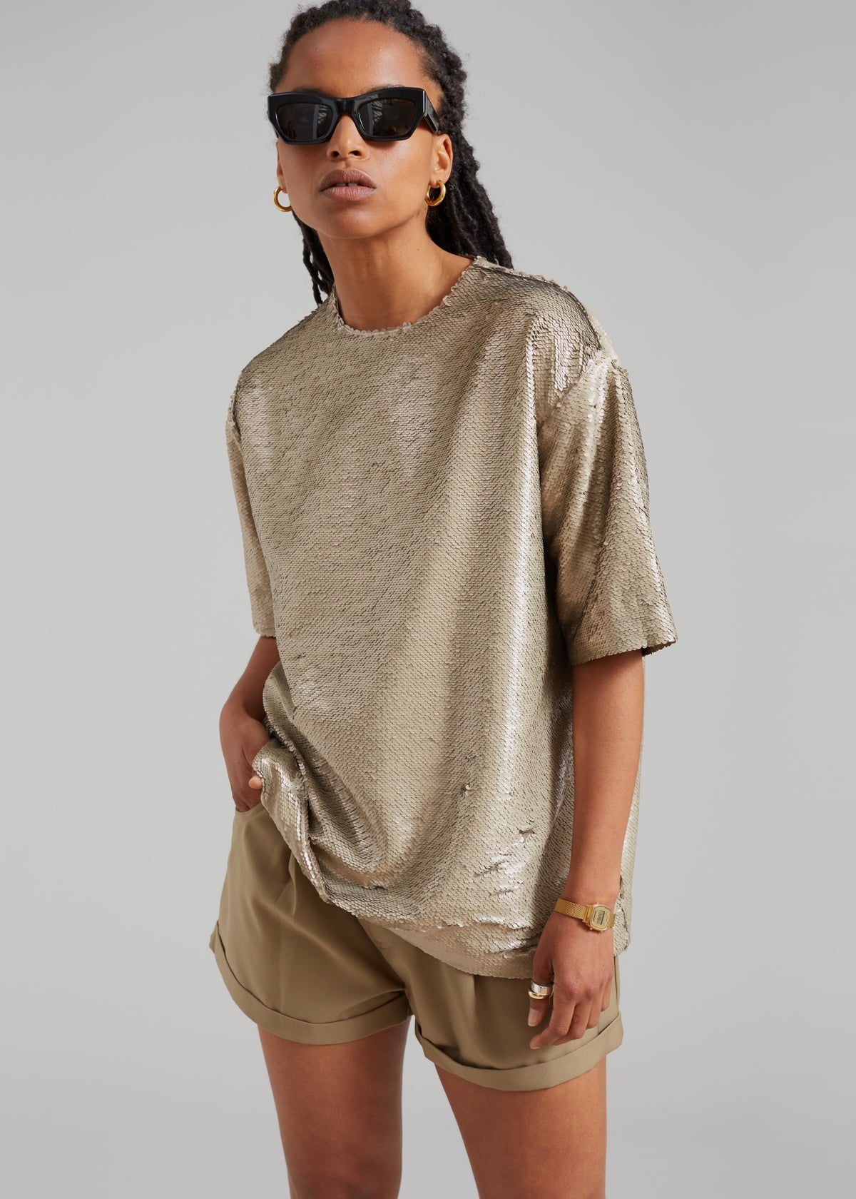 Jones Boxy Sequins Tee - Bronze - 2