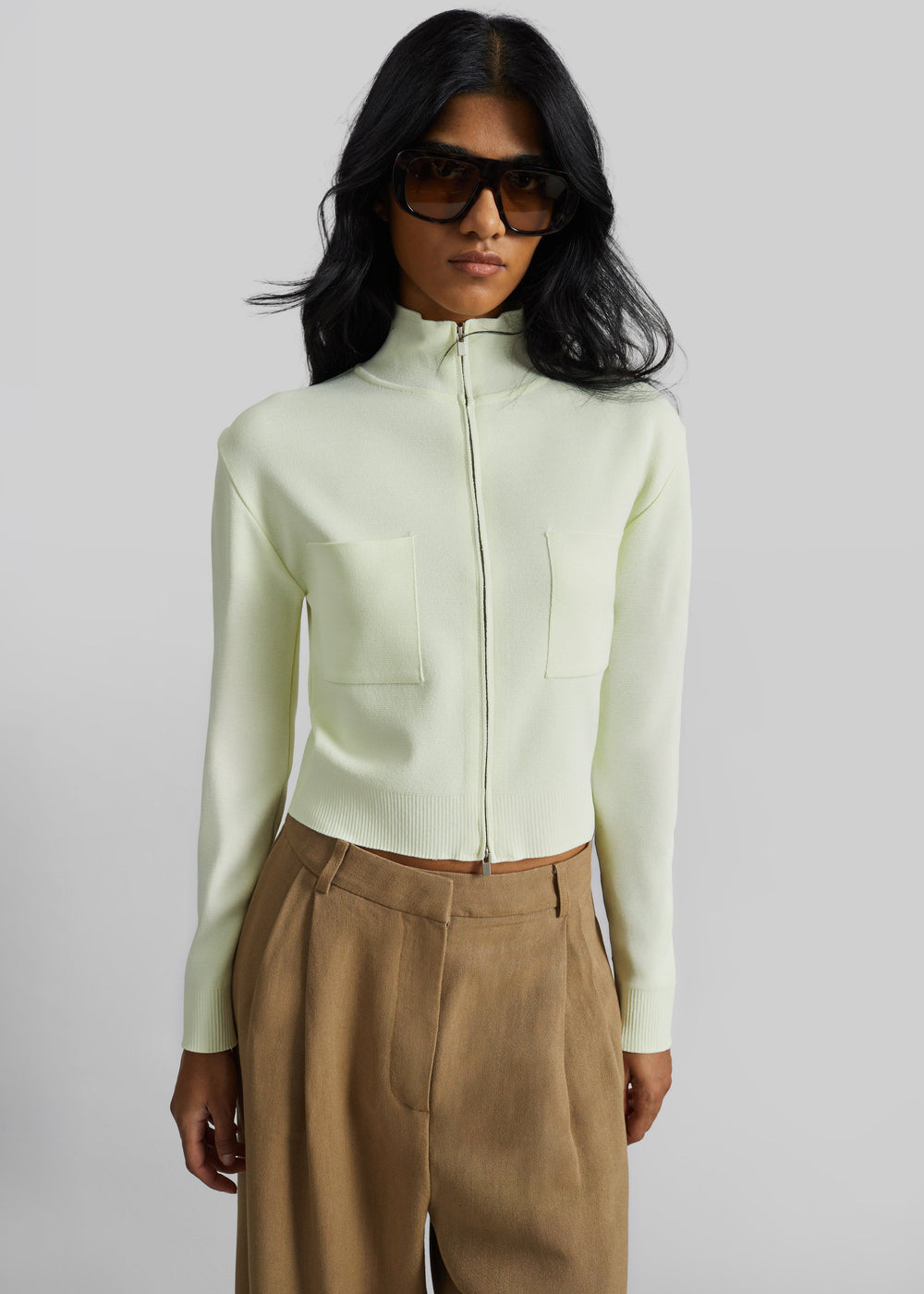Juilly Knit Zip Cardigan - Pale Yellow - 1