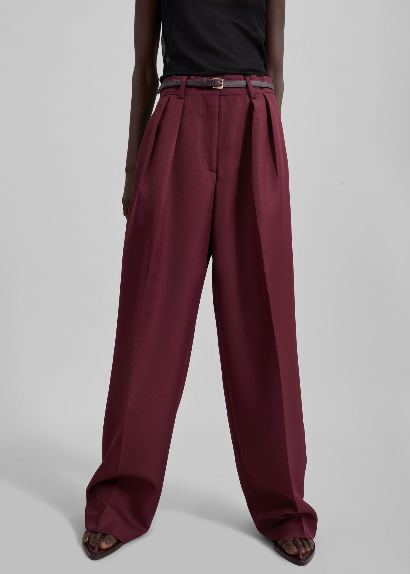 Tansy Pleated Trousers - Burgundy - 1