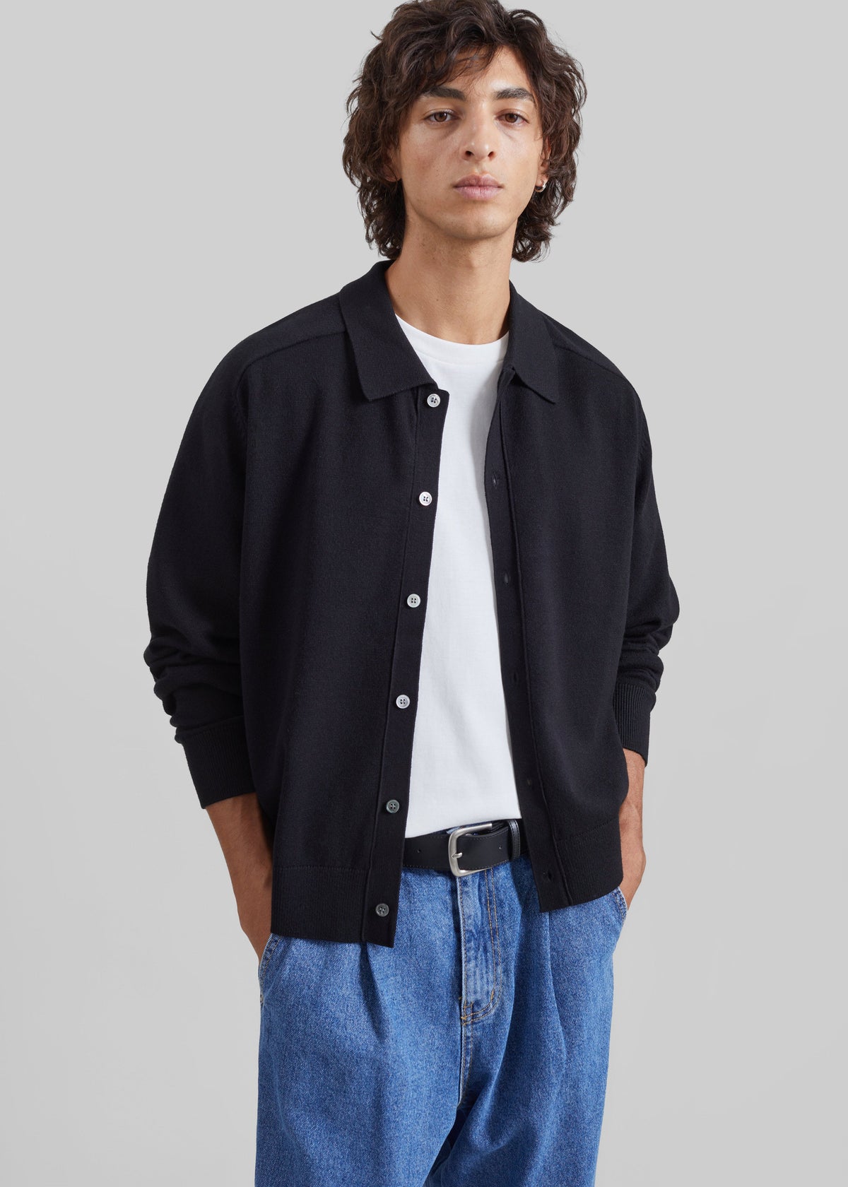Julio Knit Polo Cardigan - Black