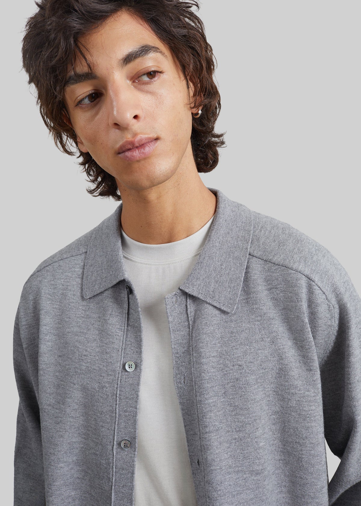 Julio Knit Polo Cardigan - Light Grey