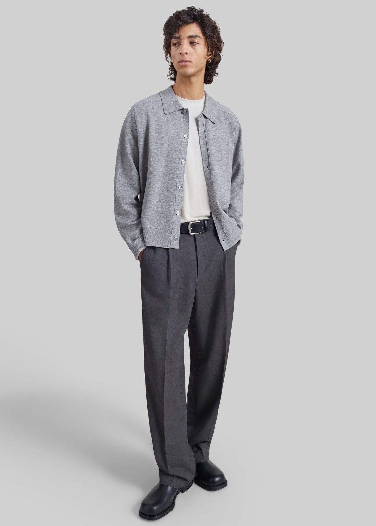 Julio Knit Polo Cardigan - Light Grey