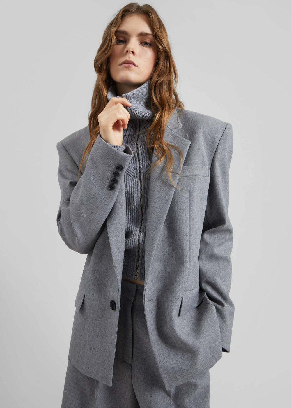 Jun Textured Blazer - Grey Melange - 1