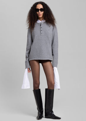 JW Anderson Boucle Henley Top - Dark Grey