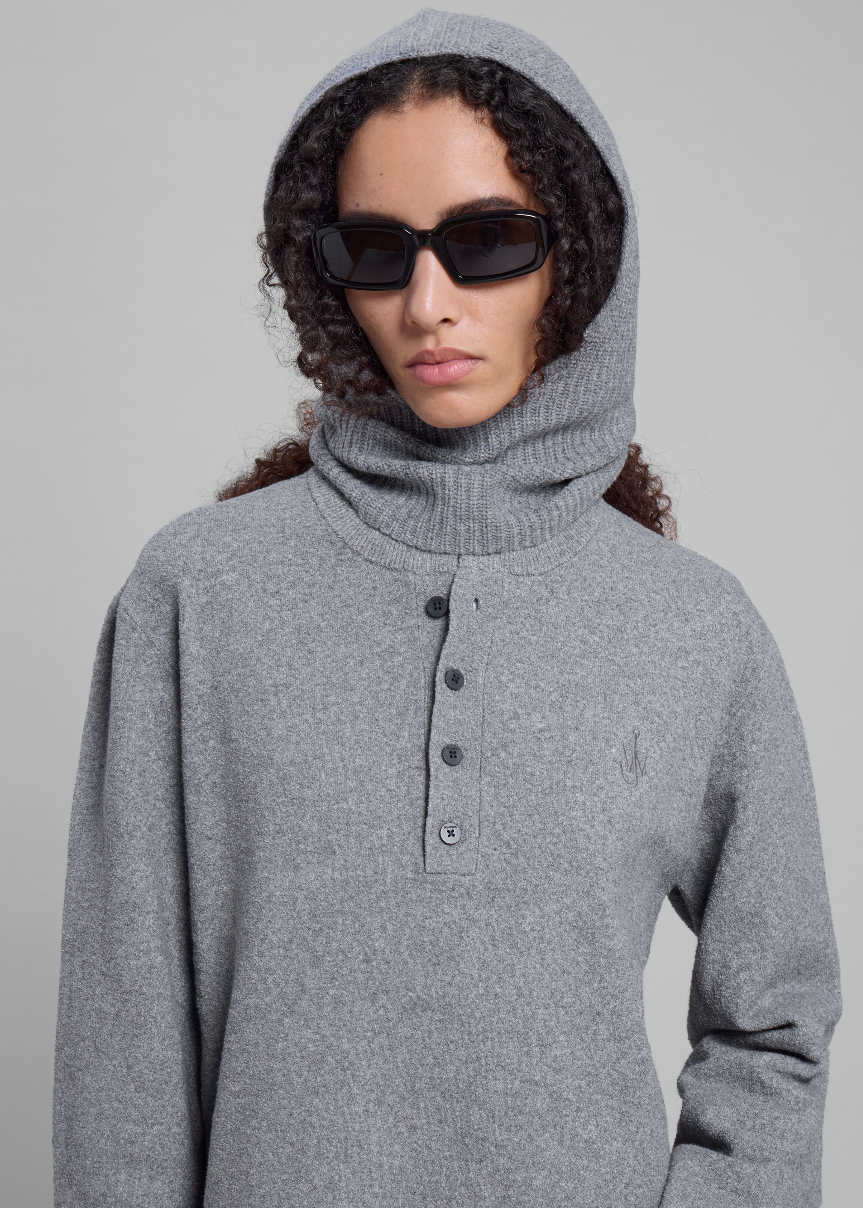 JW Anderson Boucle Henley Top - Dark Grey - 5