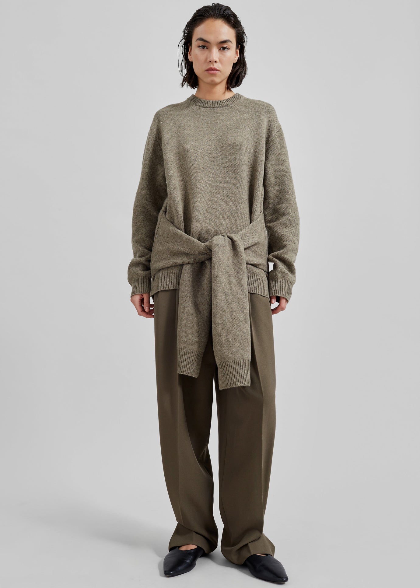 JW Anderson Draped Tie Front Jumper - Khaki - 1