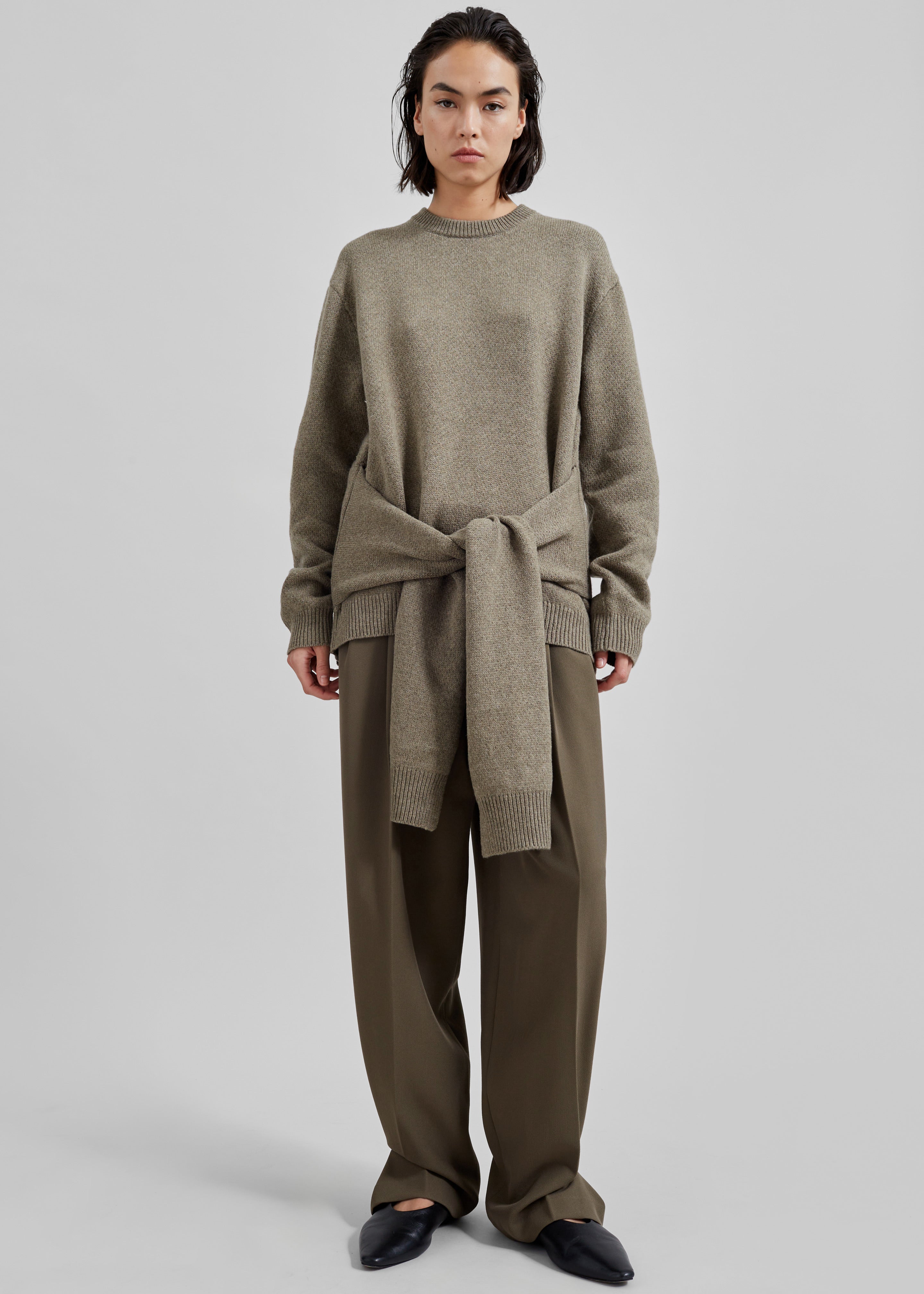 JW Anderson Draped Tie Front Jumper - Khaki - 2