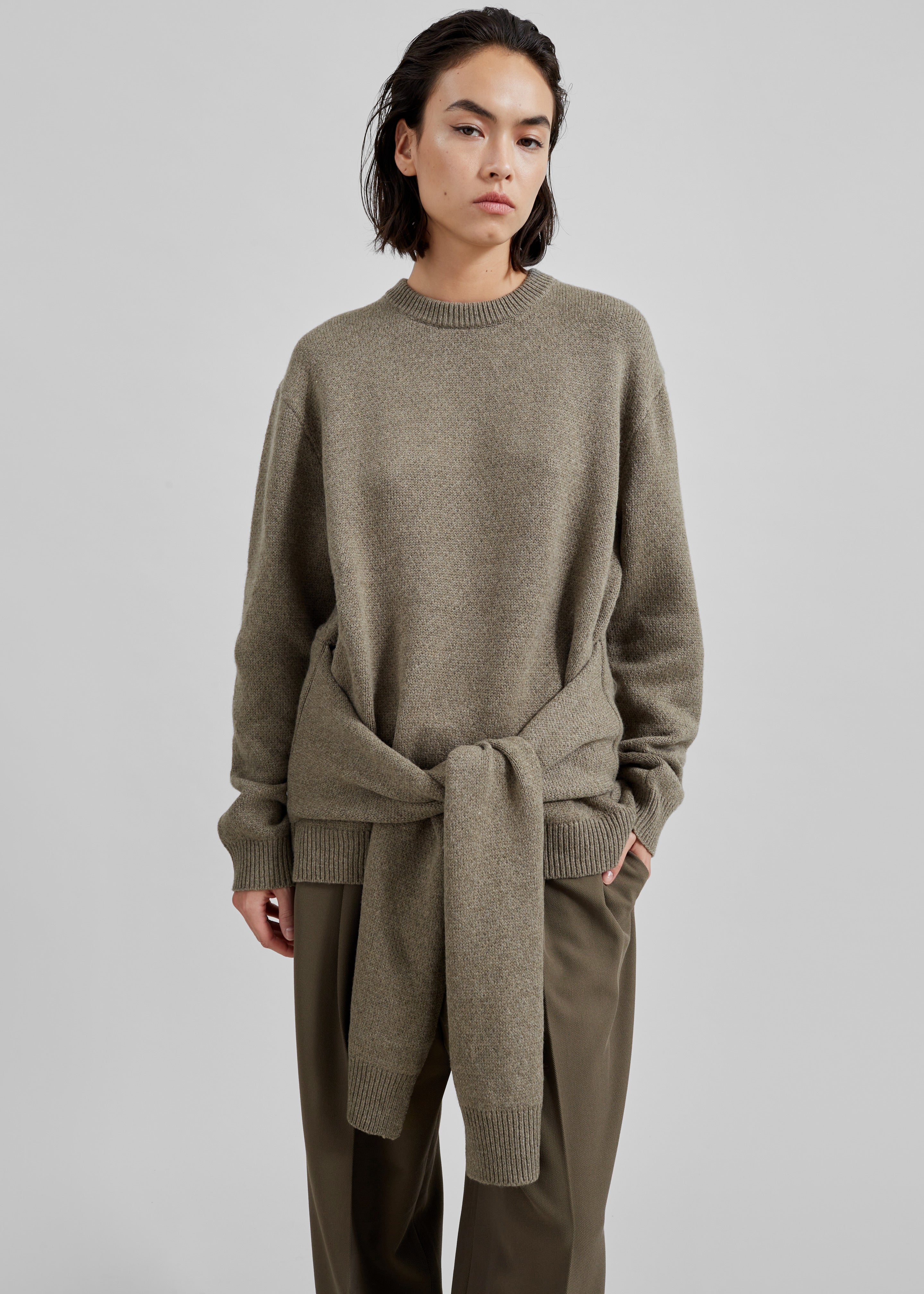 JW Anderson Draped Tie Front Jumper - Khaki - 1