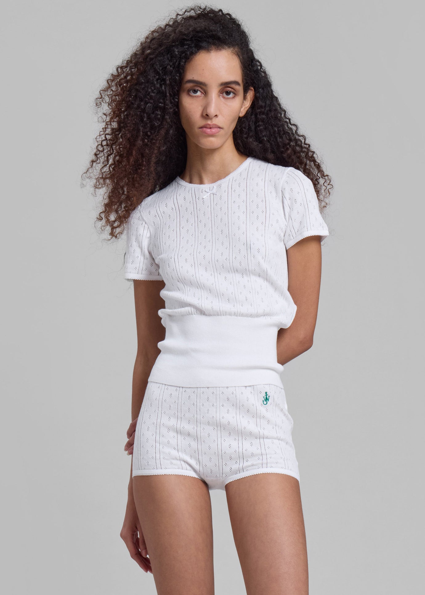 JW Anderson Pointelle Cap Sleeve Top - White - 1