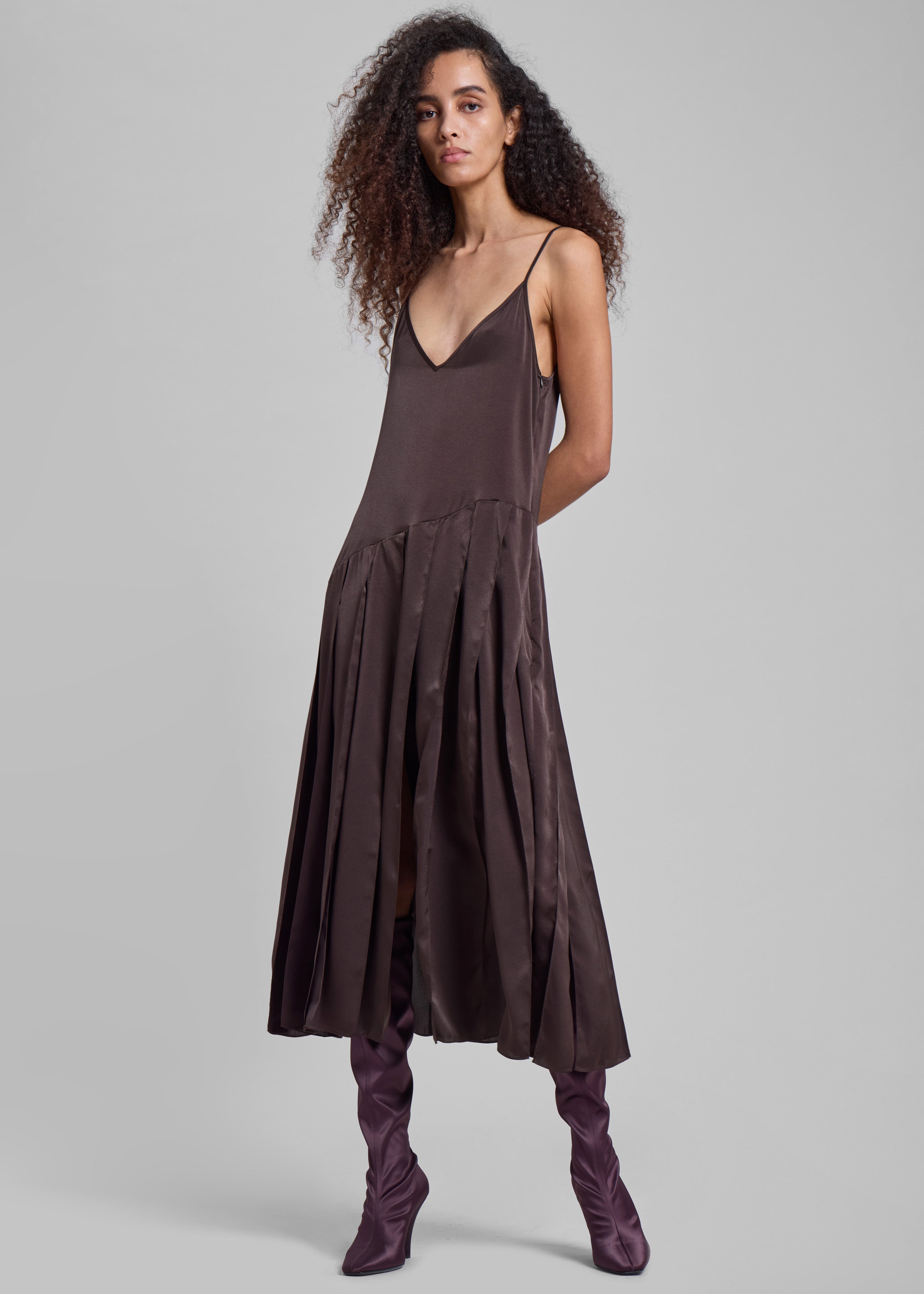 JW Anderson Ribbon Hem Strap Dress - Chocolate Brown - 3