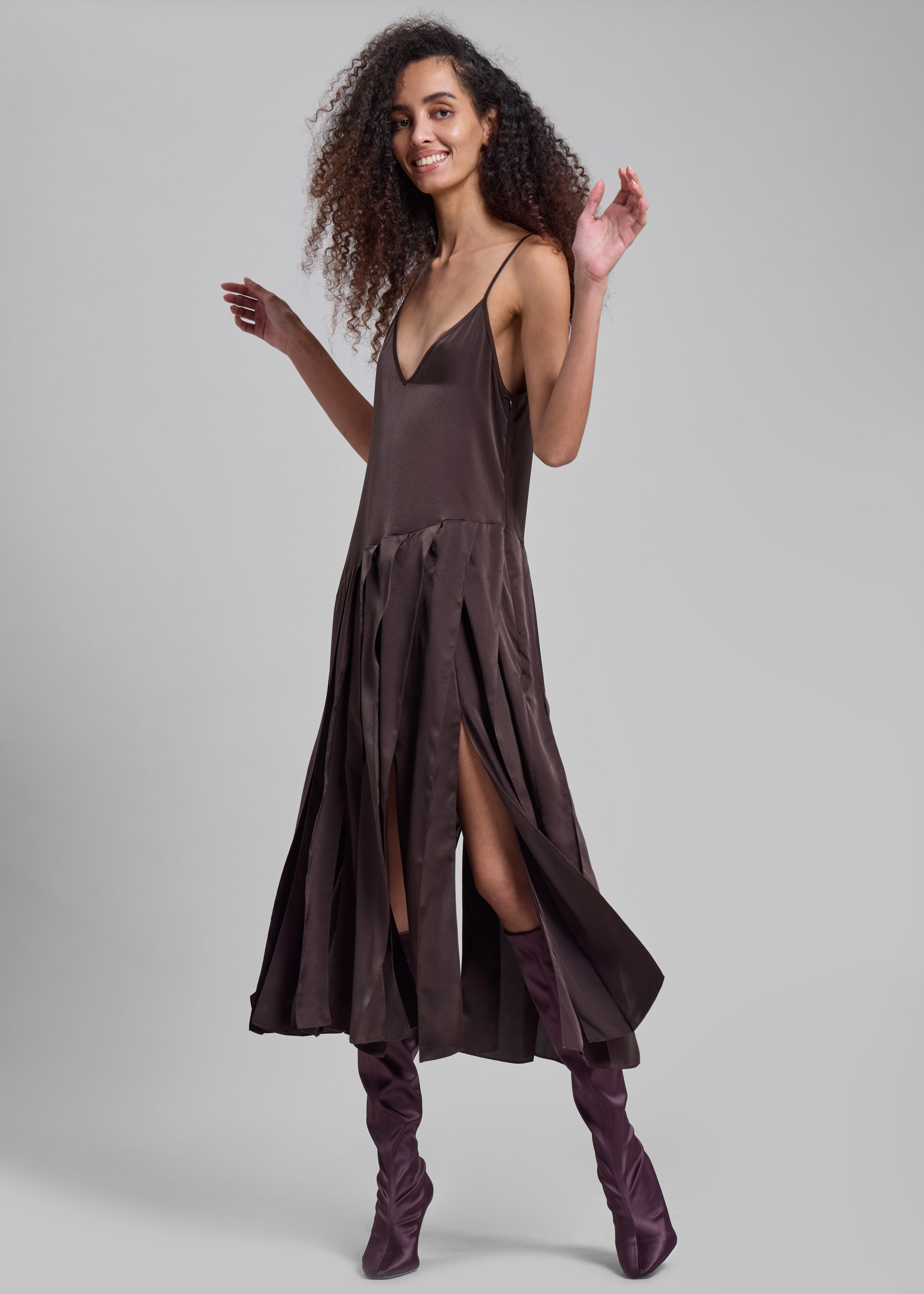 JW Anderson Ribbon Hem Strap Dress - Chocolate Brown - 1