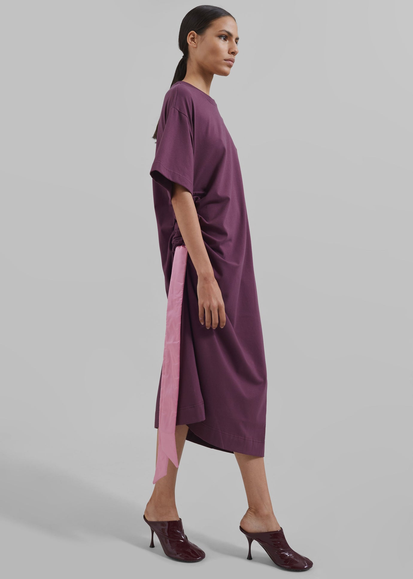 JW Anderson Satin Tie T-Shirt Dress - Plum - 1