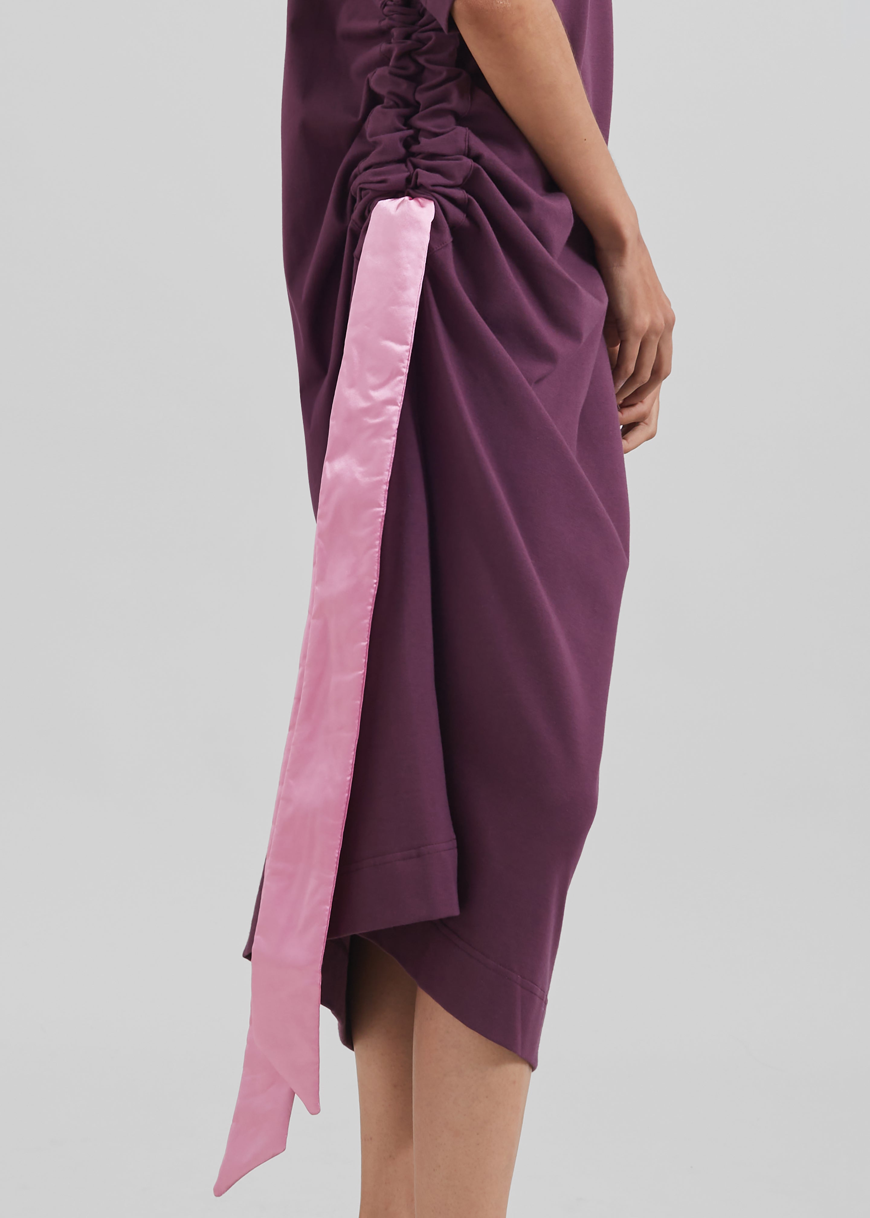 JW Anderson Satin Tie T-Shirt Dress - Plum - 5