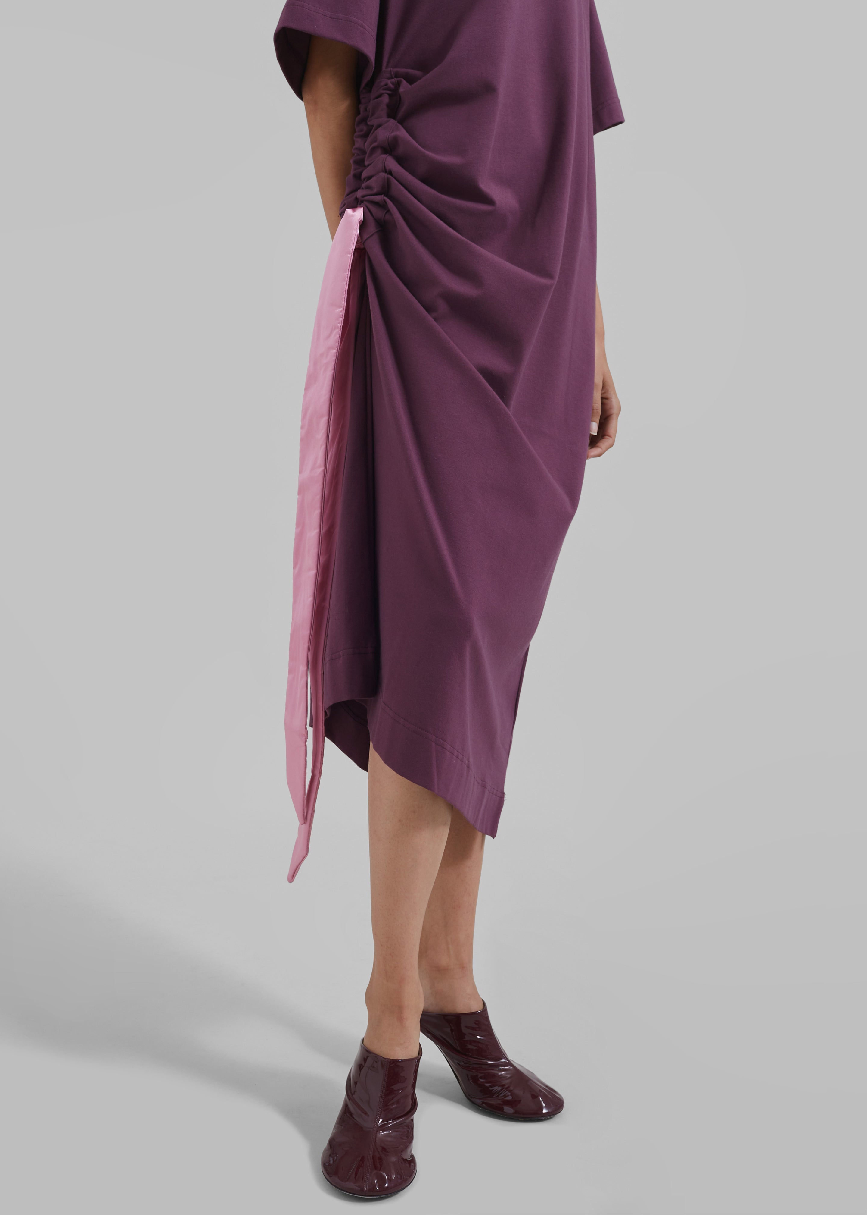 JW Anderson Satin Tie T-Shirt Dress - Plum - 6