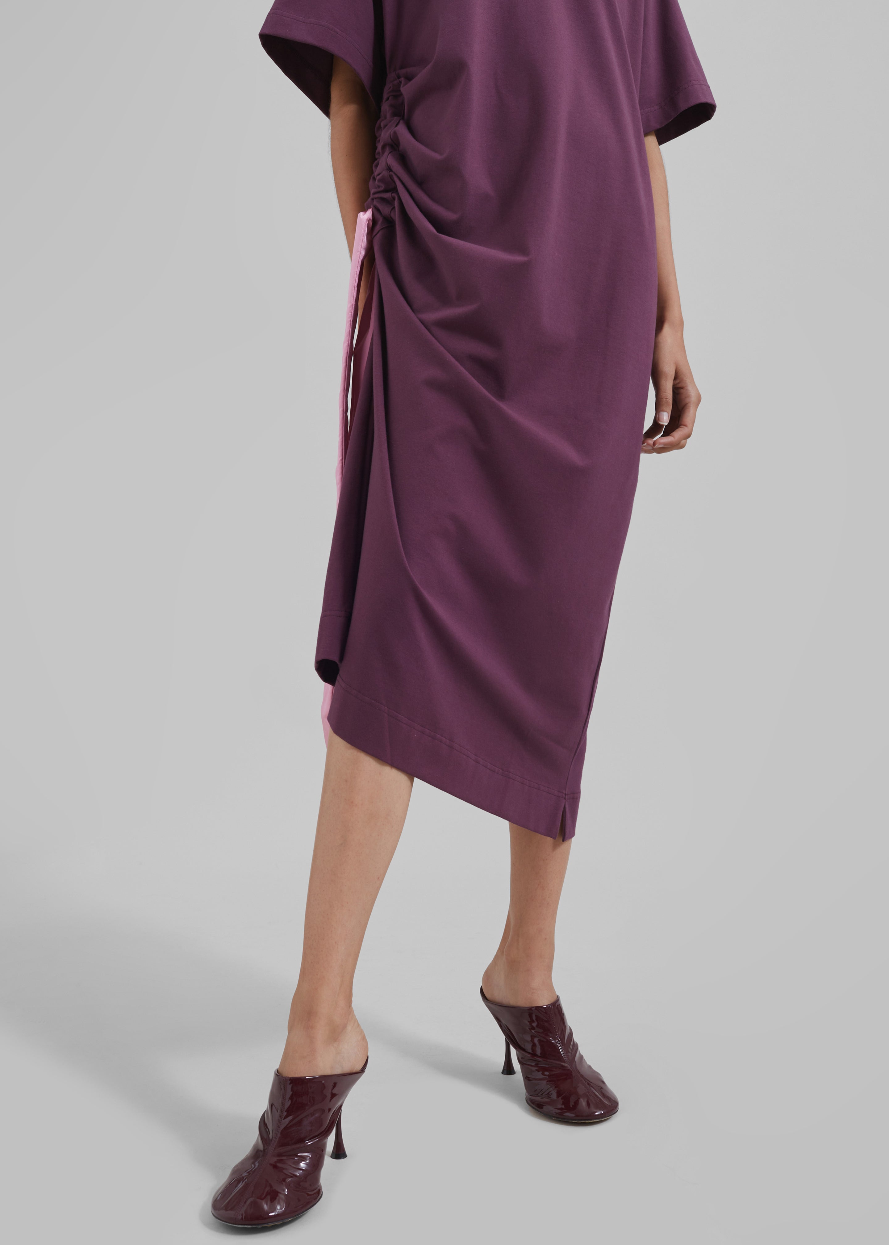 JW Anderson Satin Tie T-Shirt Dress - Plum - 3