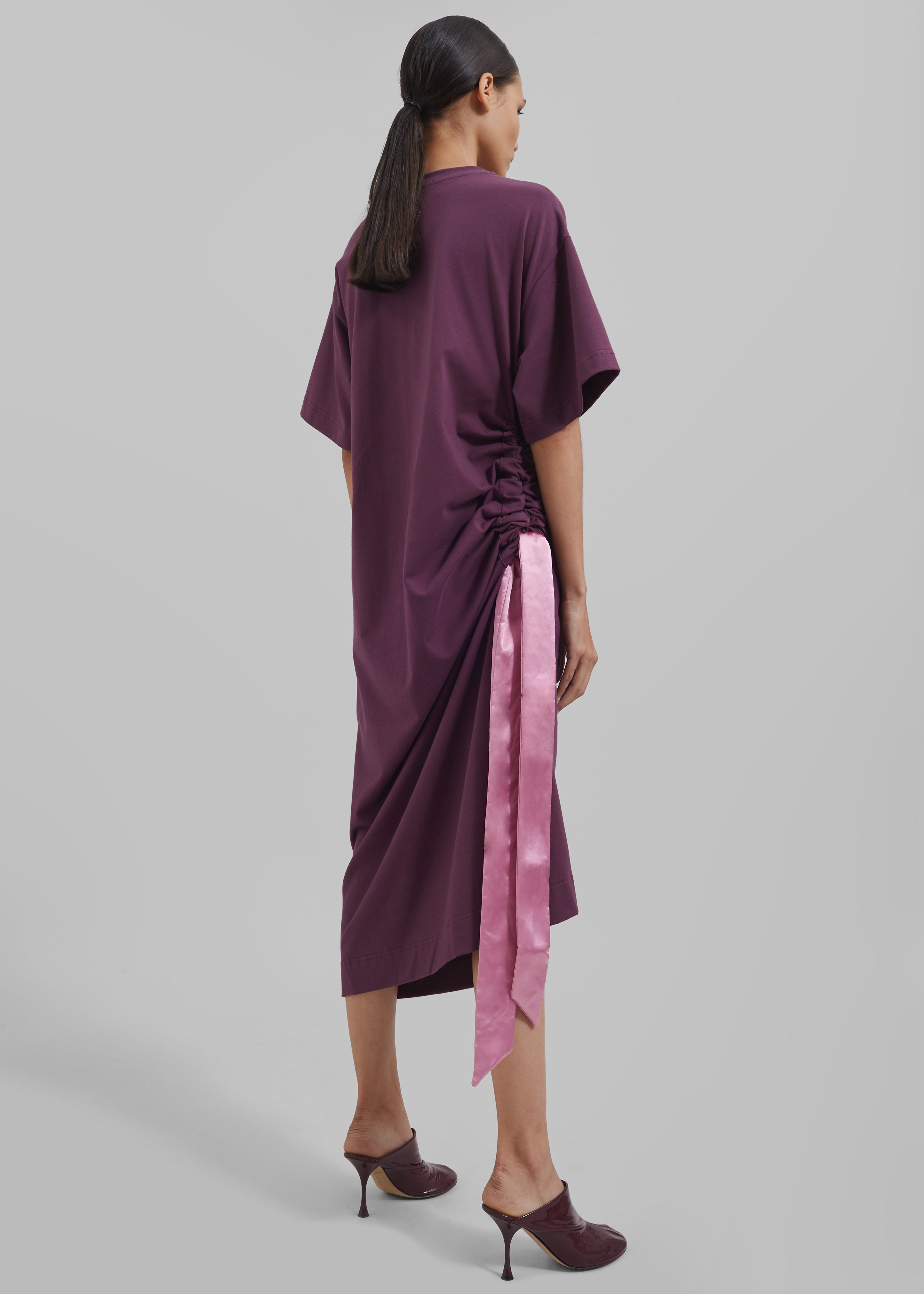 JW Anderson Satin Tie T-Shirt Dress - Plum - 4