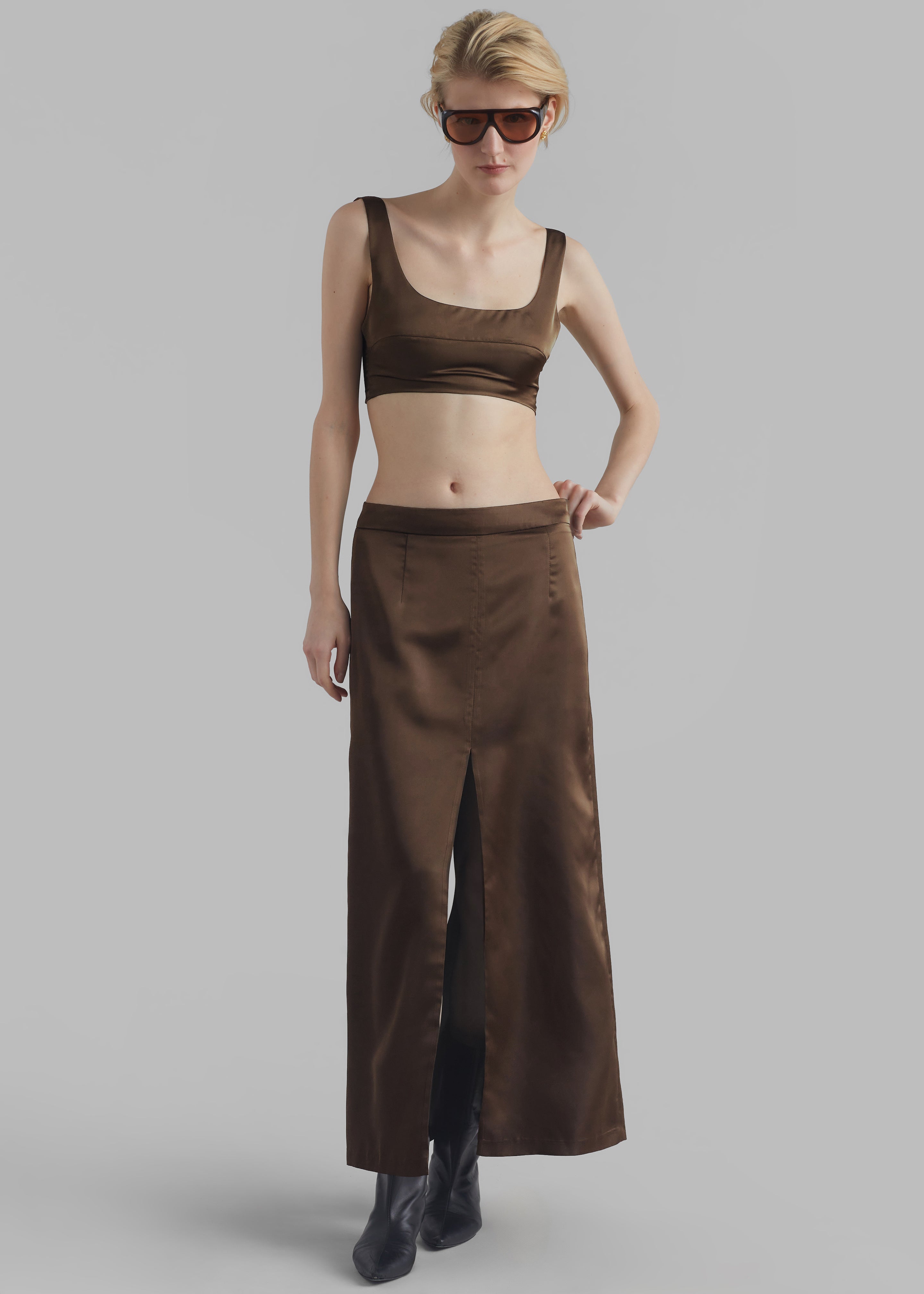 Kacey Satin Skirt - Brown - 9