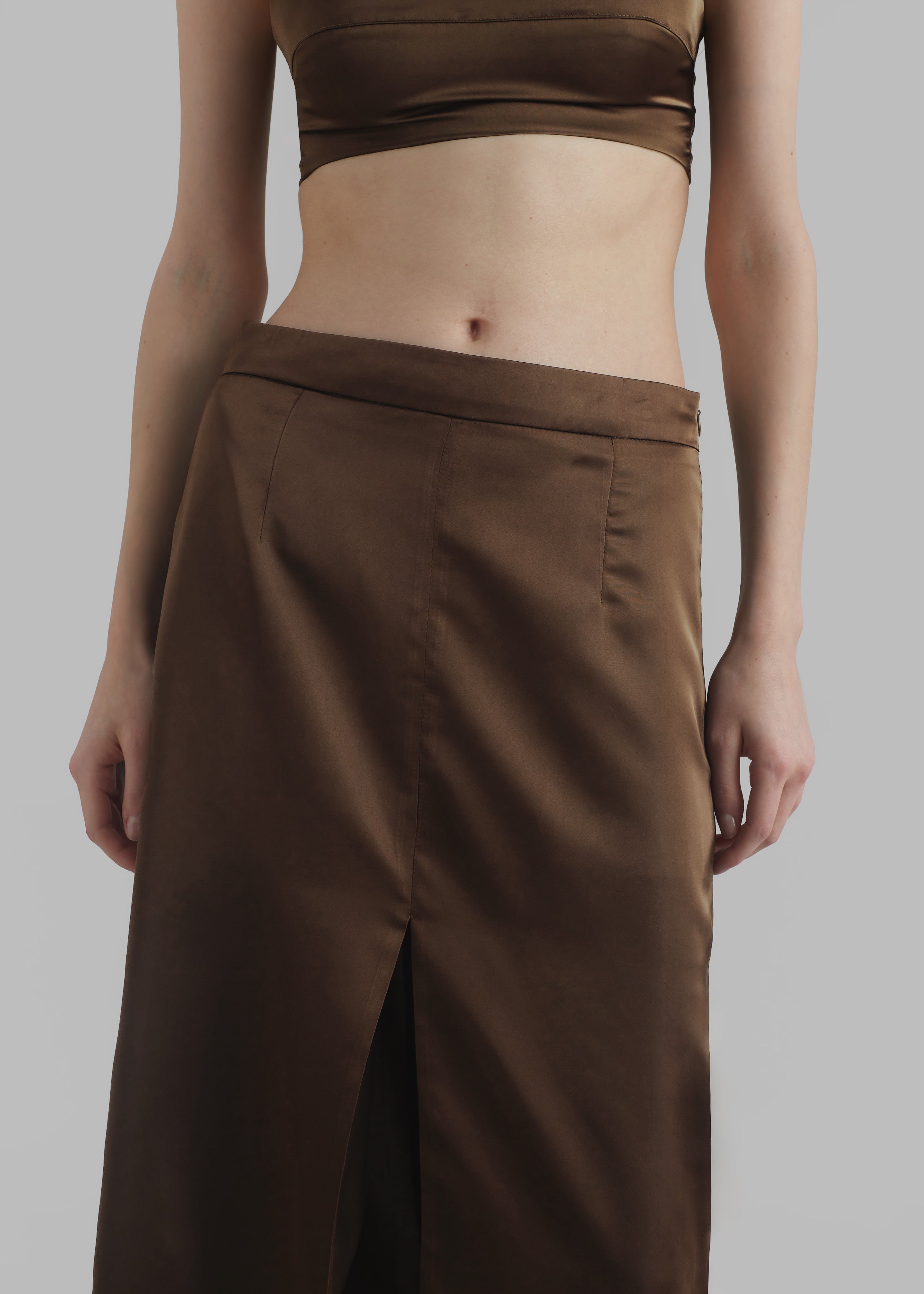 Kacey Satin Skirt - Brown - 4