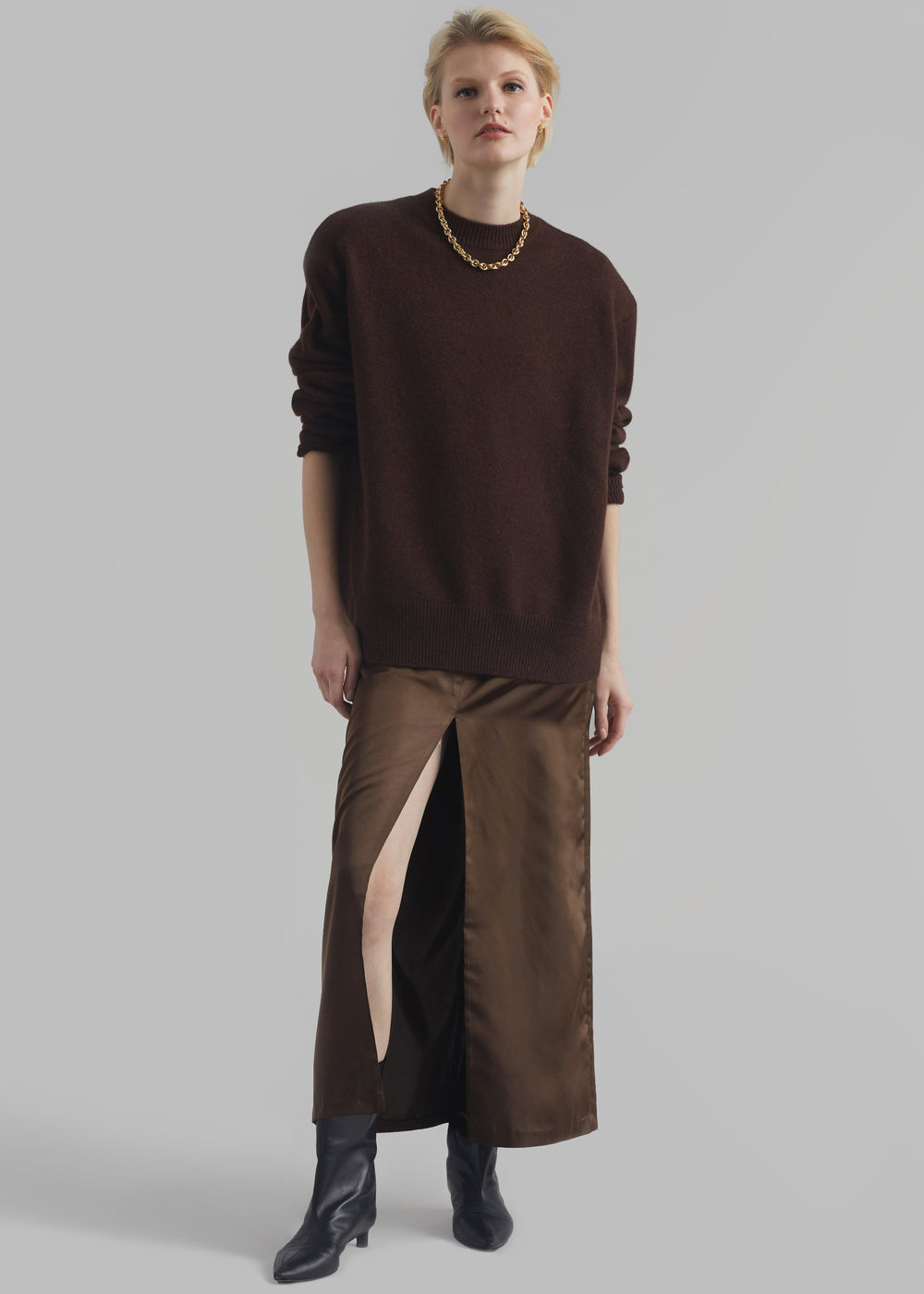 Kacey Satin Skirt - Brown - 1