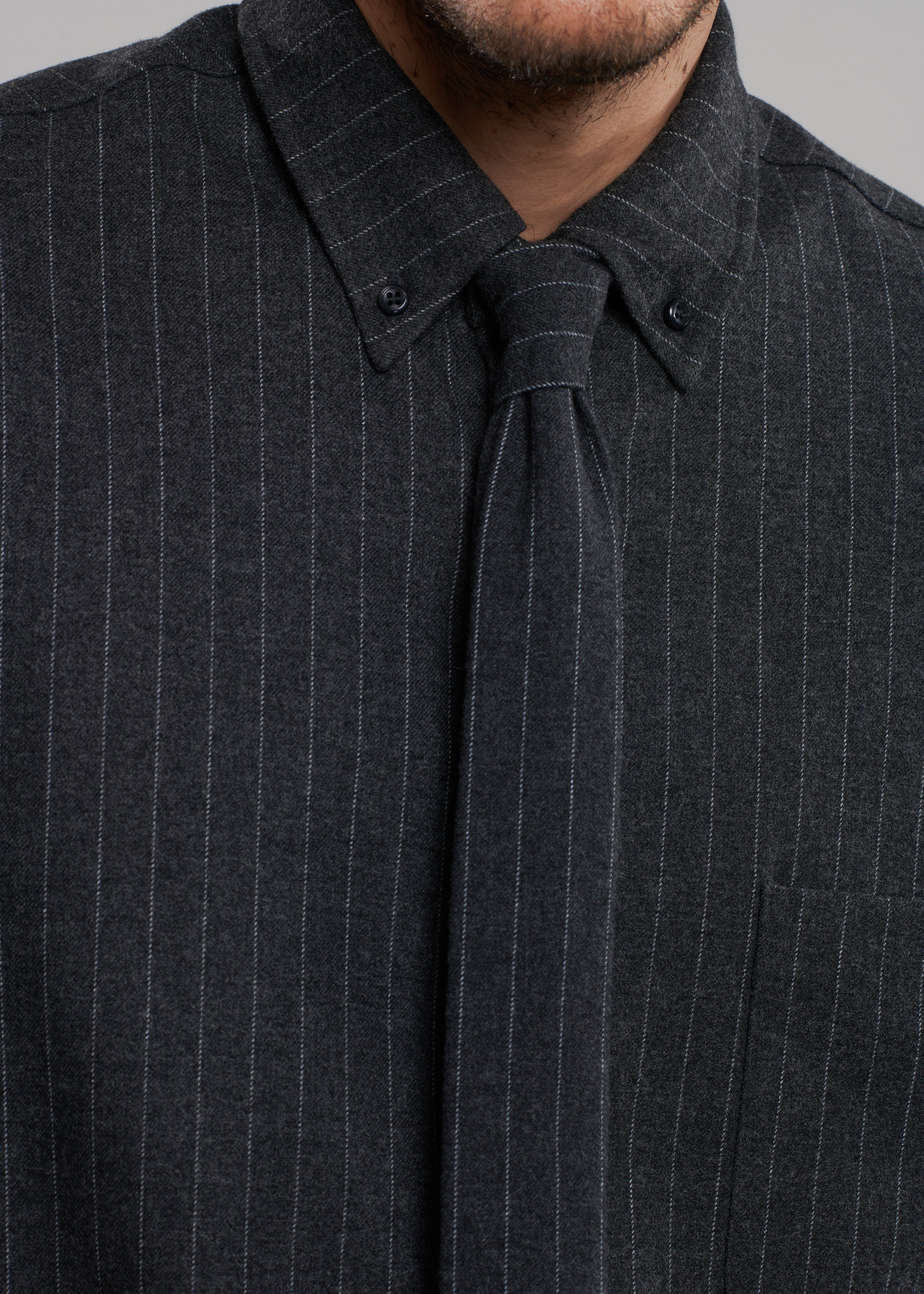 Kaden Wool Tie - Dark Grey/White Pinstripe - 4